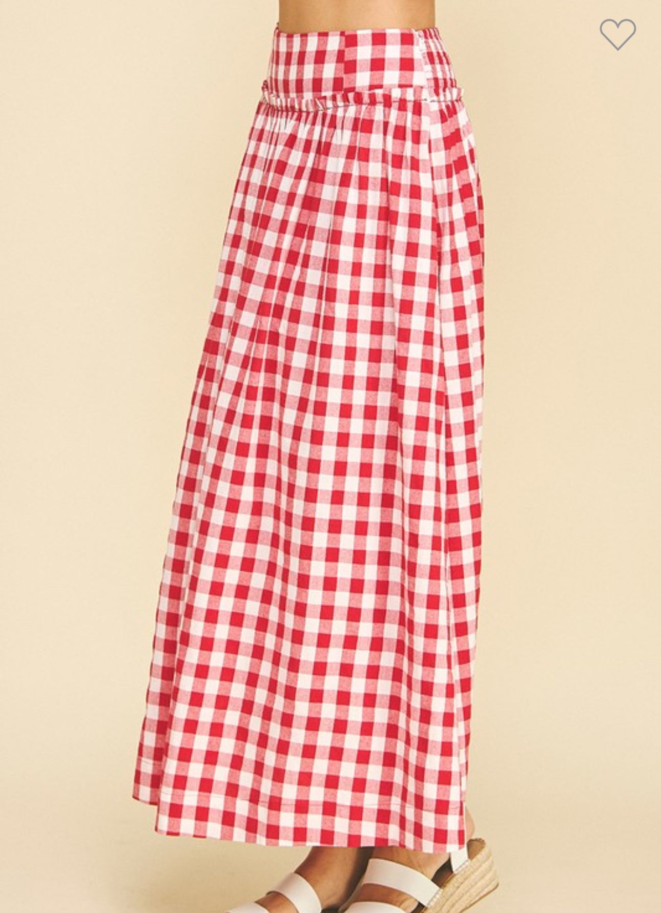 red and white checked skirt