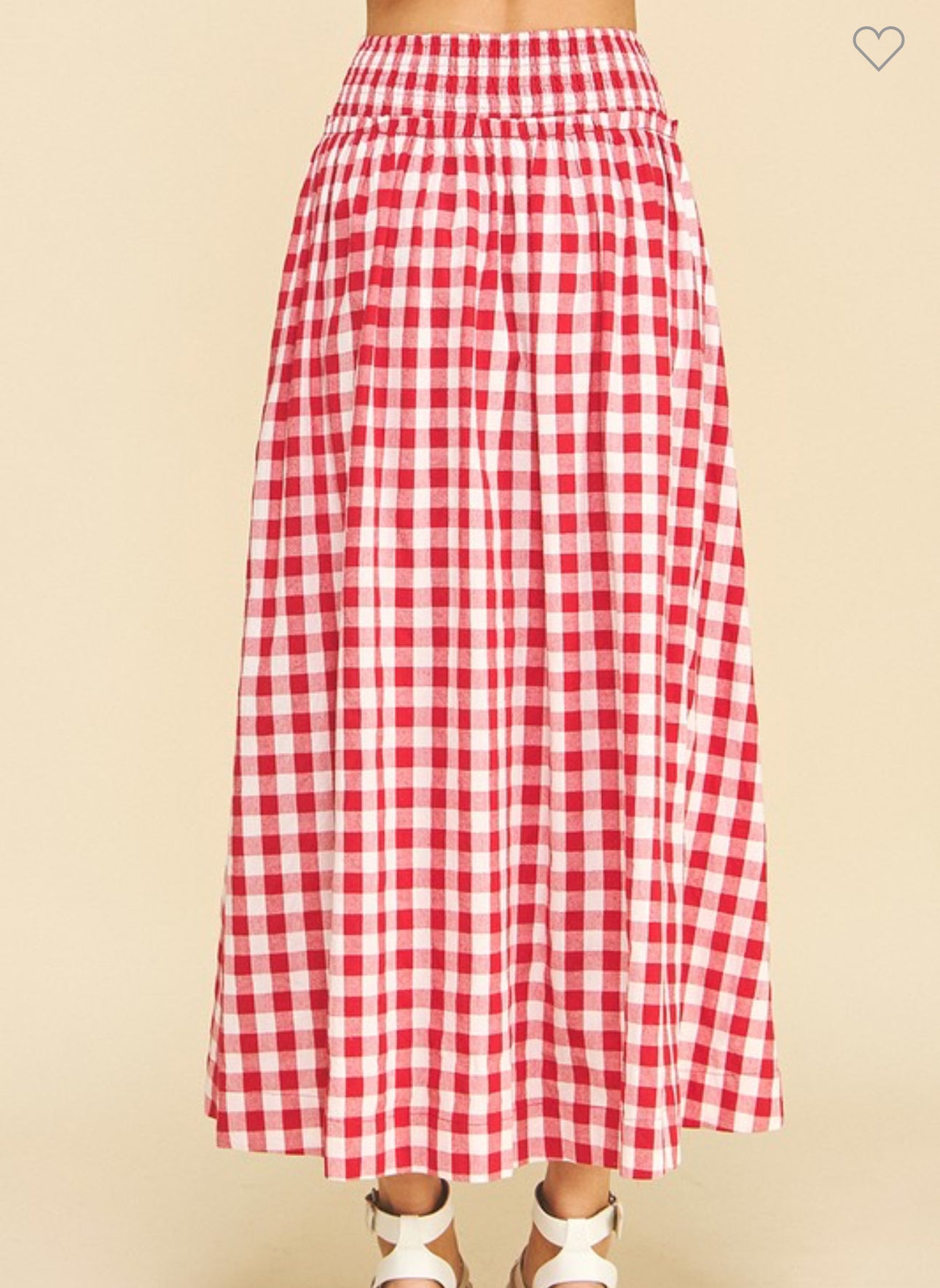 red and white checked skirt