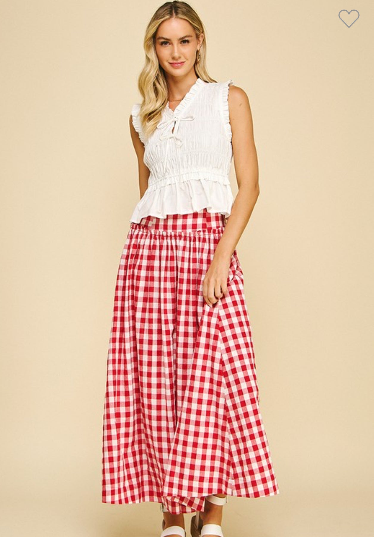 red and white checked skirt