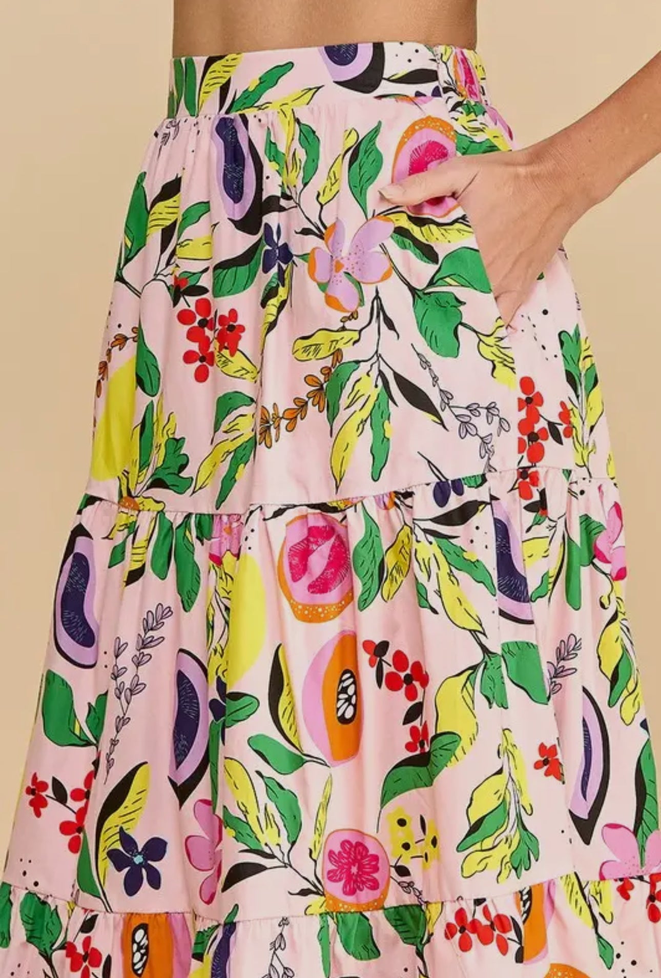 long skirt with pockets spring summer fruit marked down
