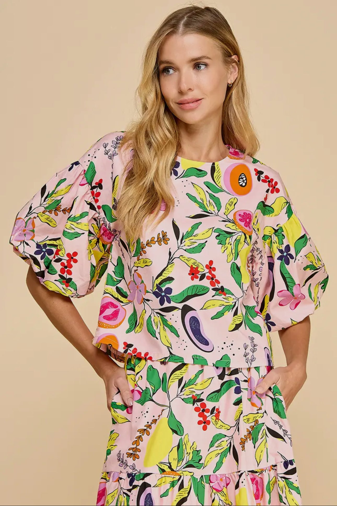 fruit top ballon sleeve spring summer marked down