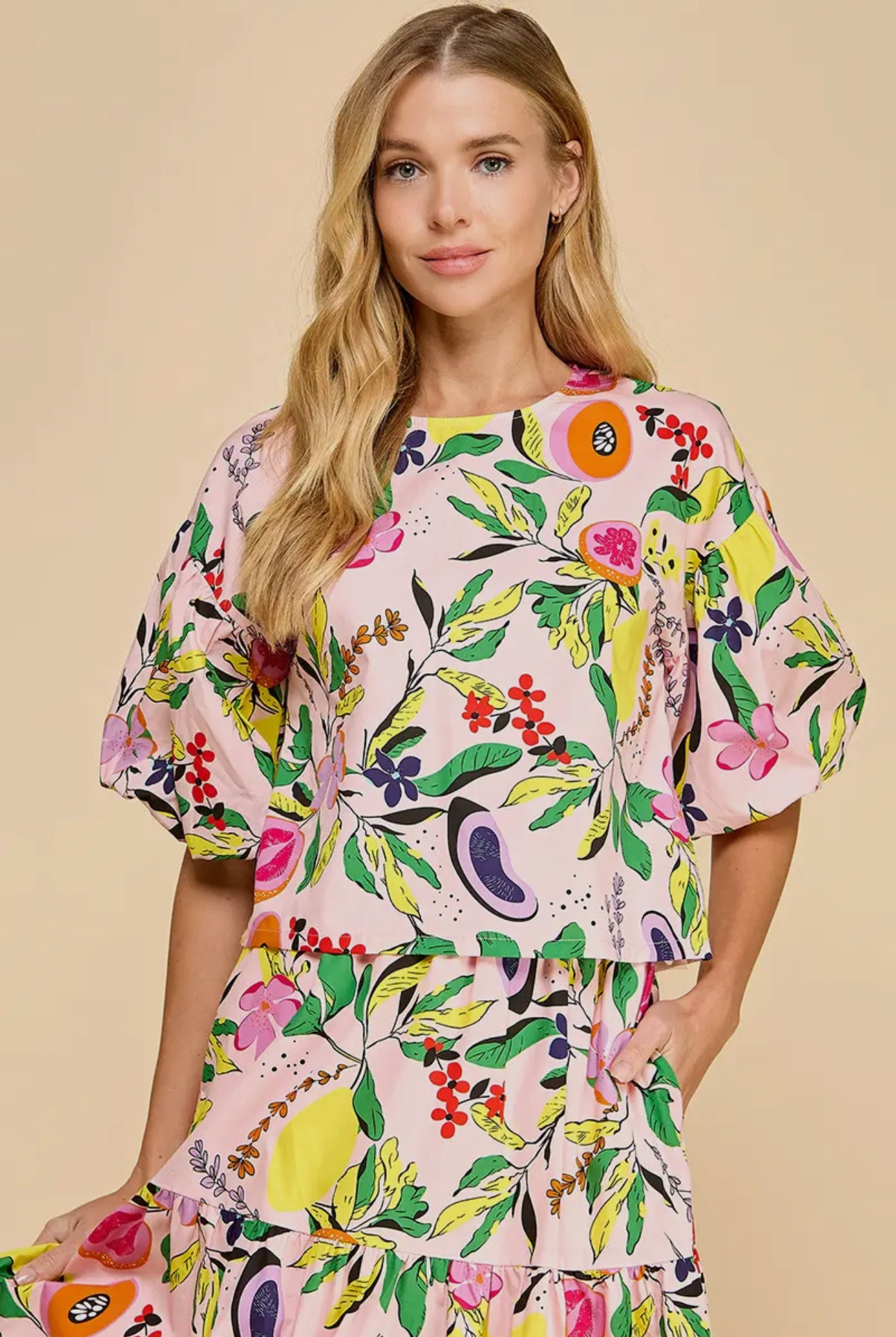 fruit top ballon sleeve spring summer marked down