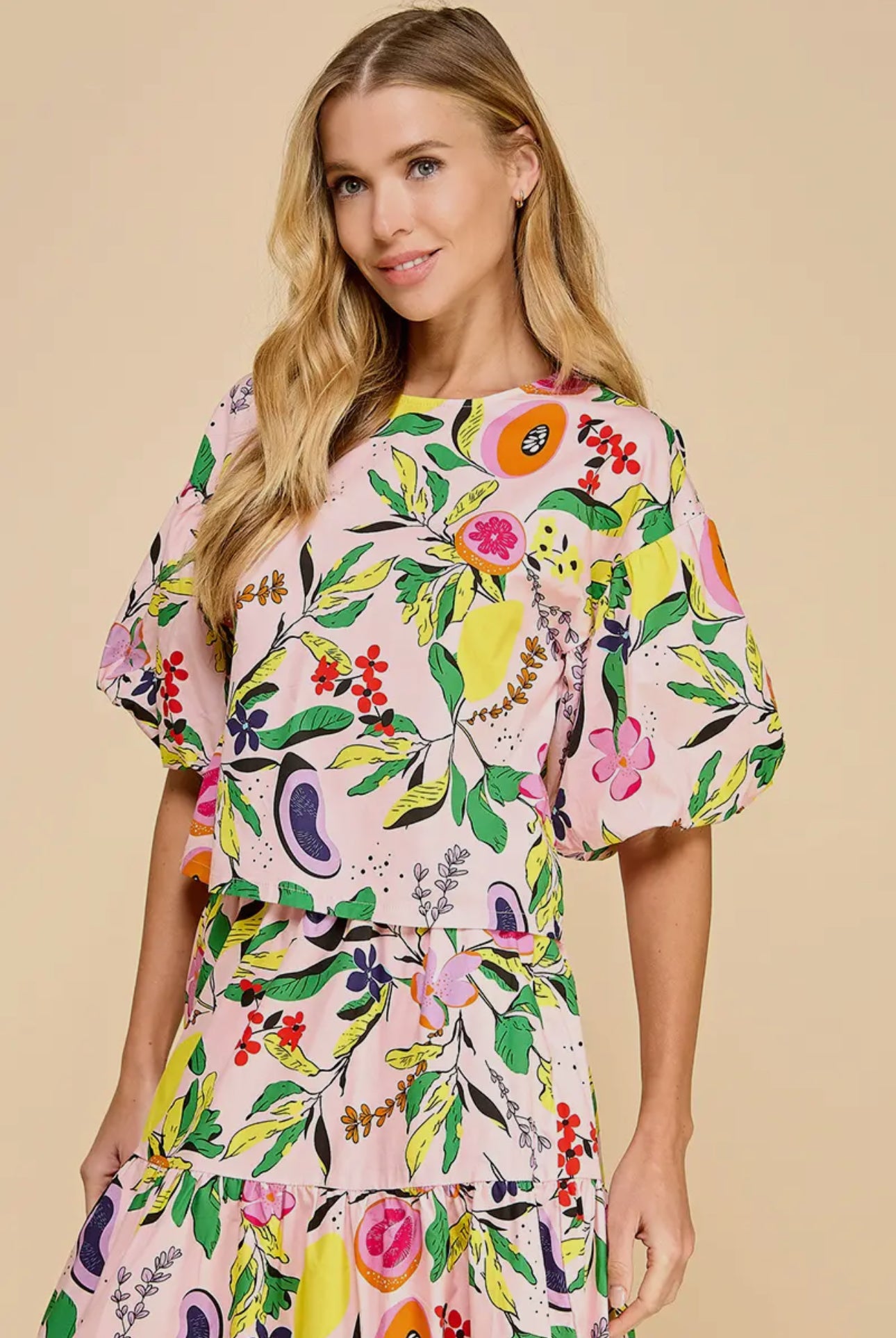 fruit top ballon sleeve spring summer marked down