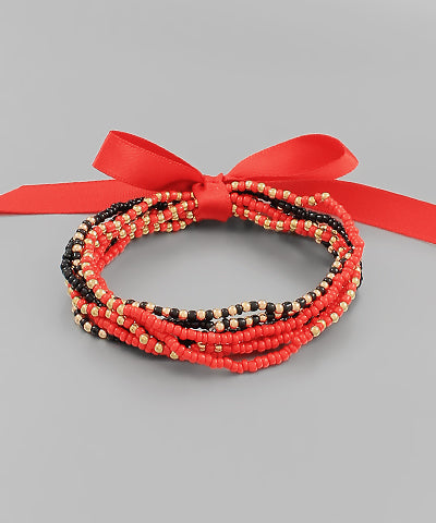 Beaded red and black bracelet stack