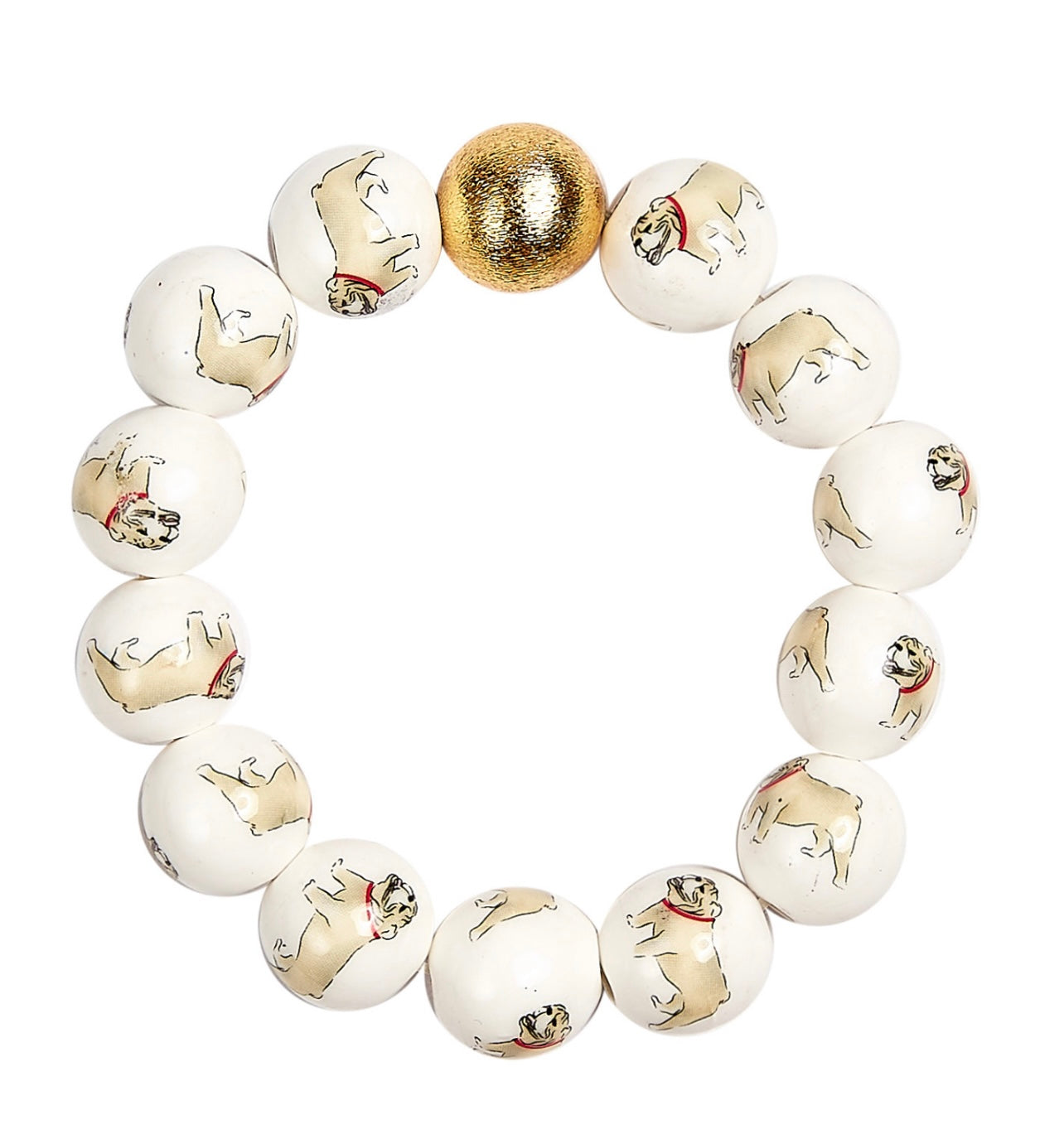 Bulldog white beaded bracelet