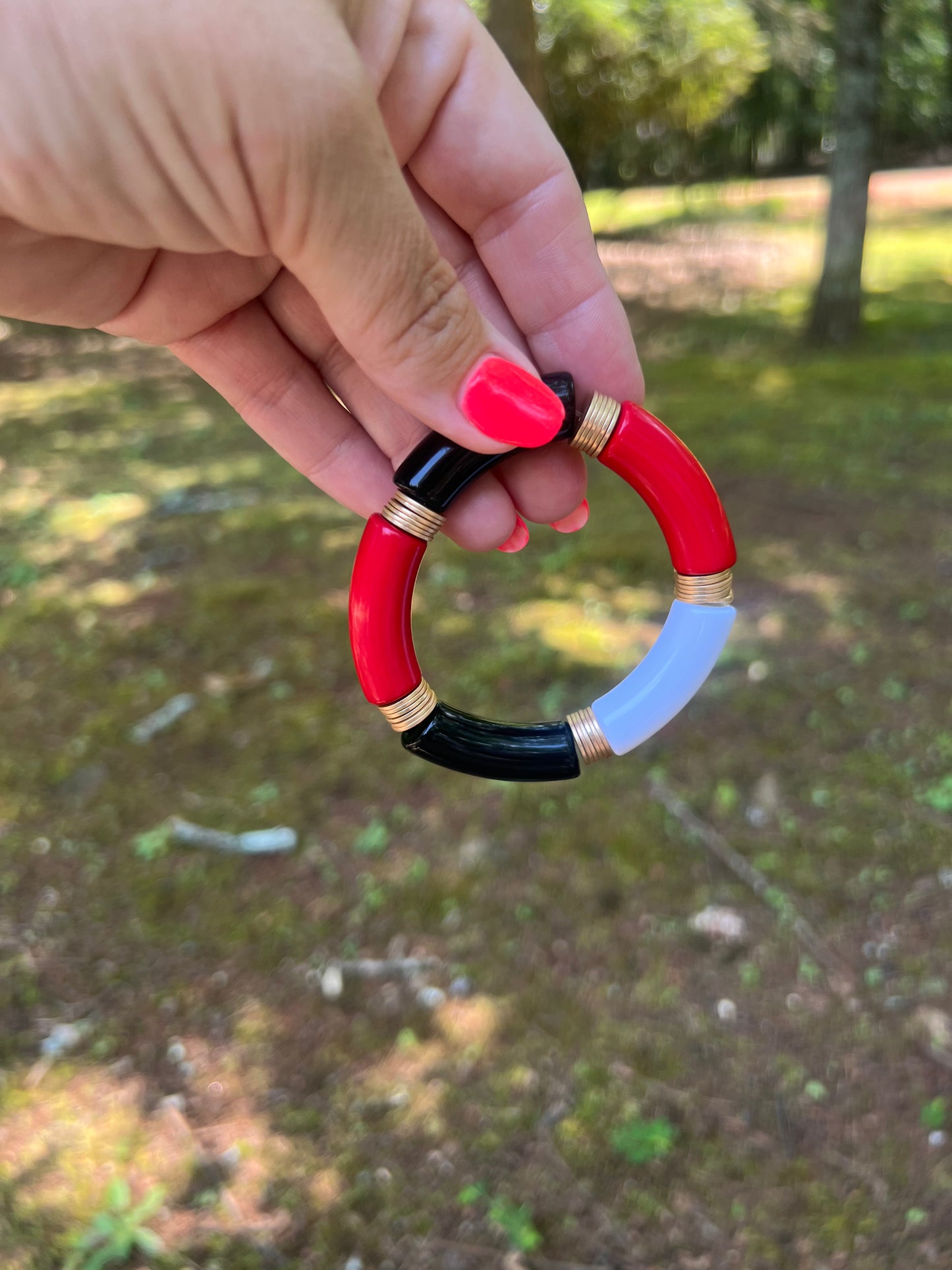 Black red and white tube bracelet