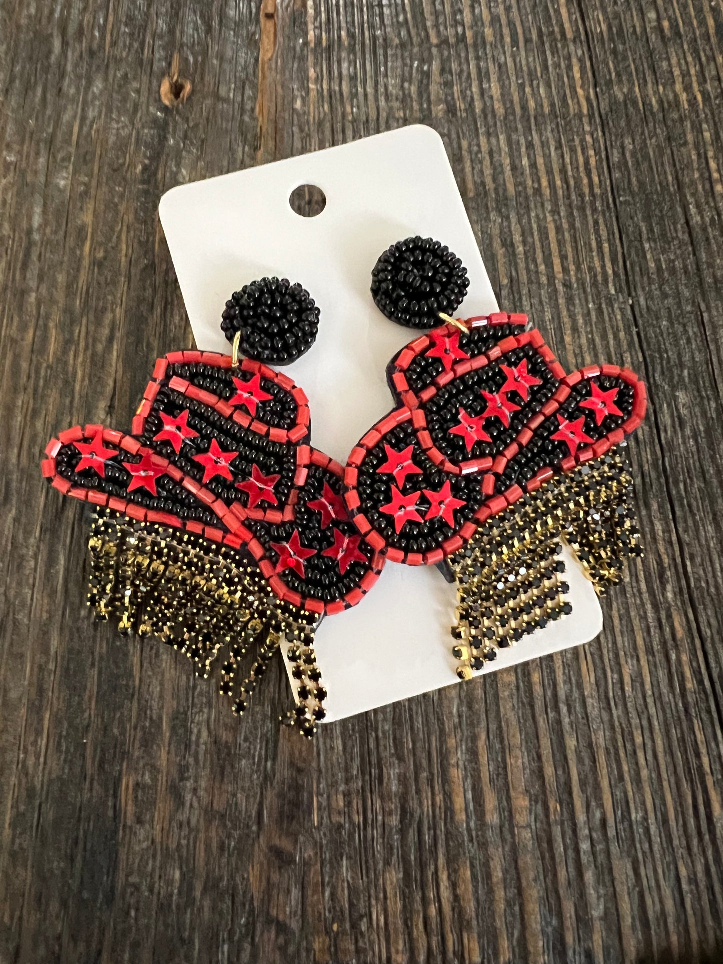 Cowgirl black and red earrings