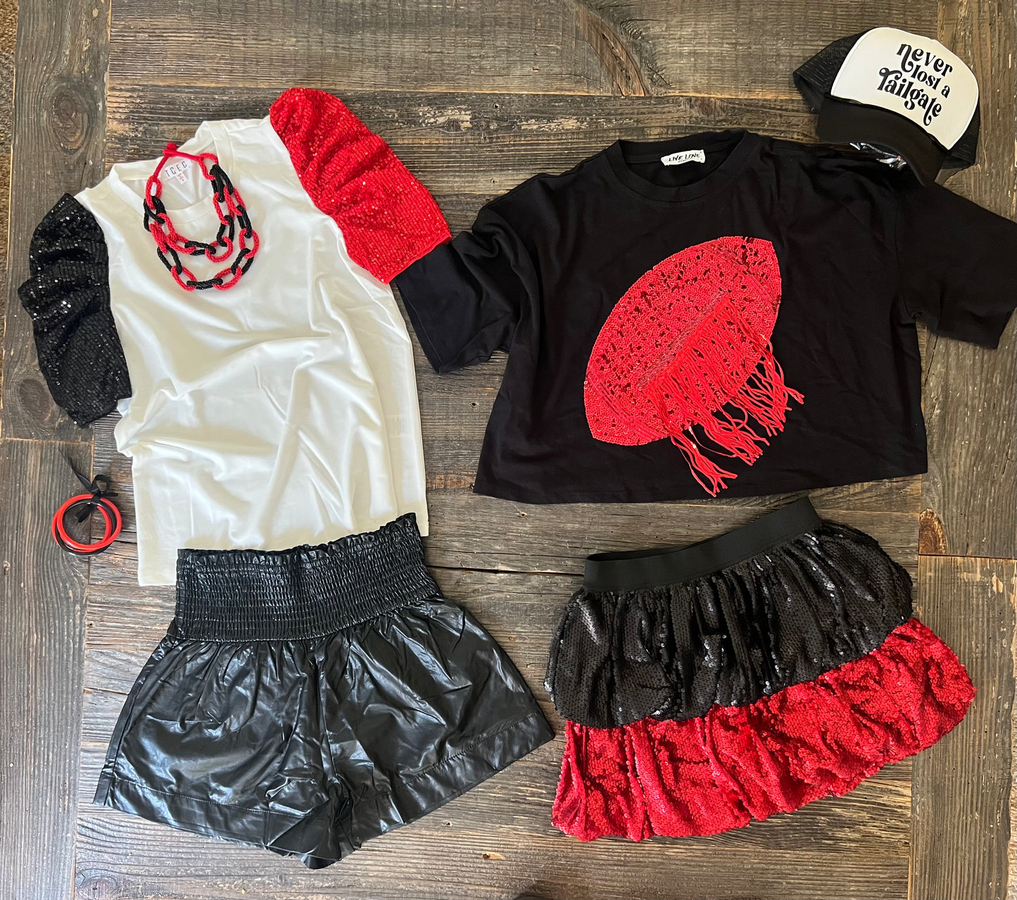 Bubble hem skirt black and red sequin marked down