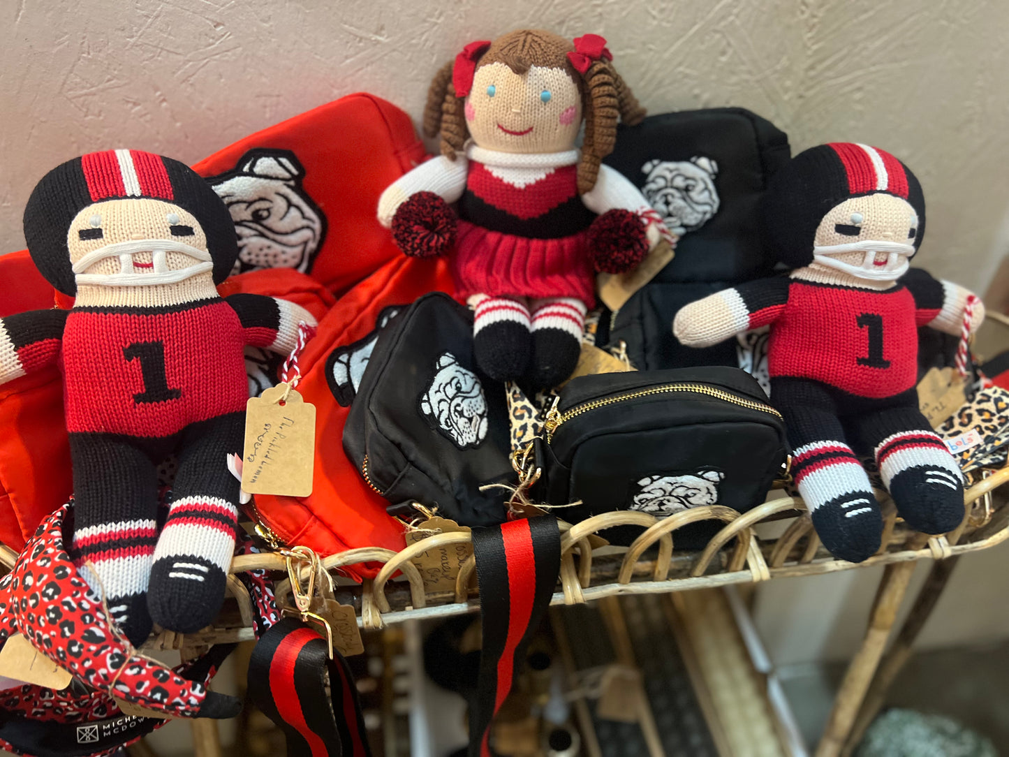 Handmade knit cheerleader doll
