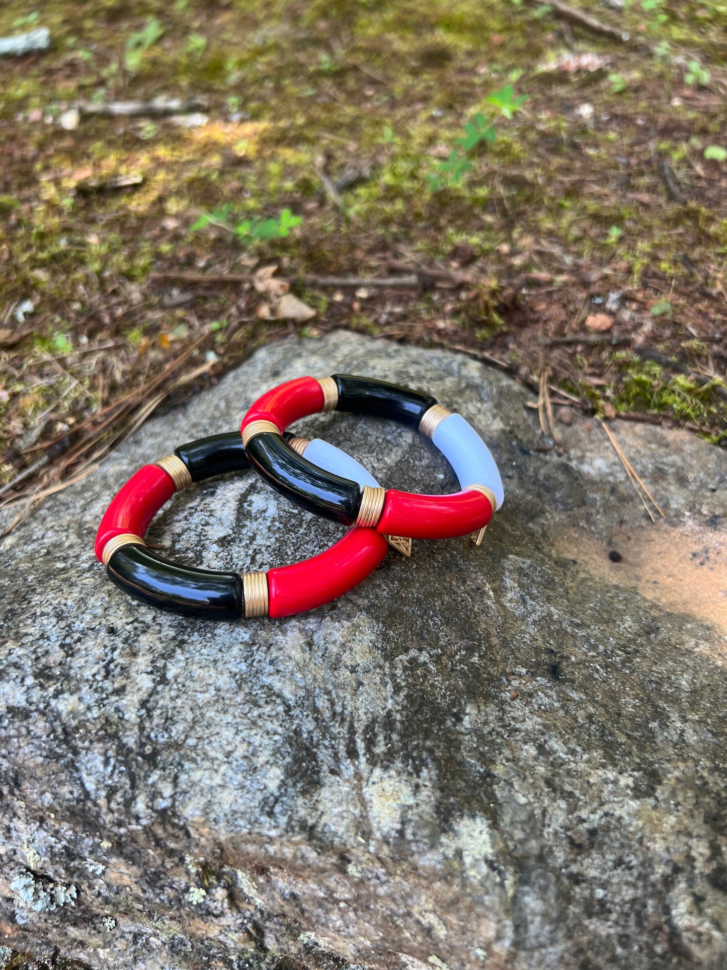 Black red and white tube bracelet