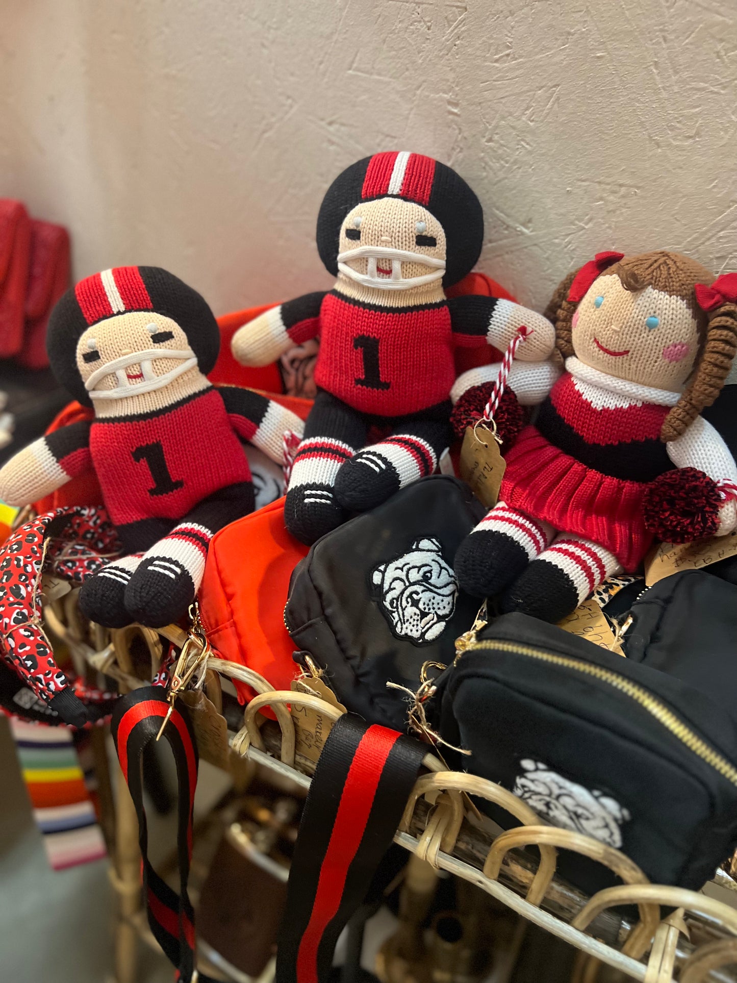 Handmade knit cheerleader doll
