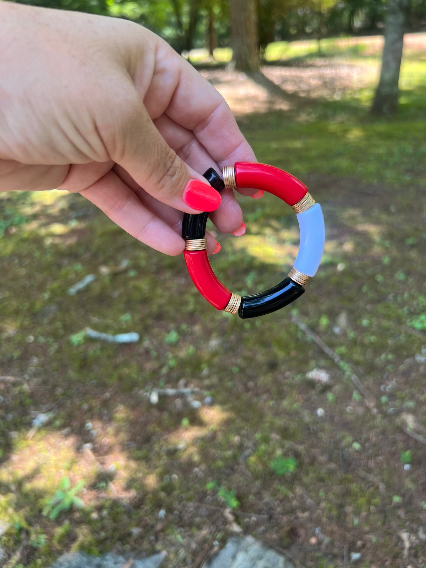 Black red and white tube bracelet