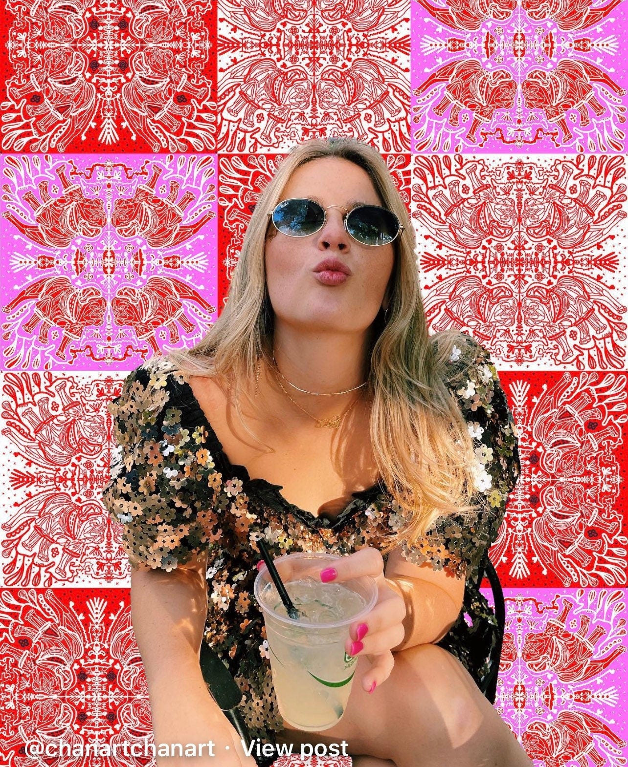 bandanna and artist design pink and red