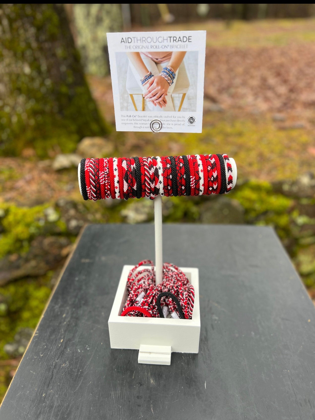 Roll on aid trade beaded bracelet black