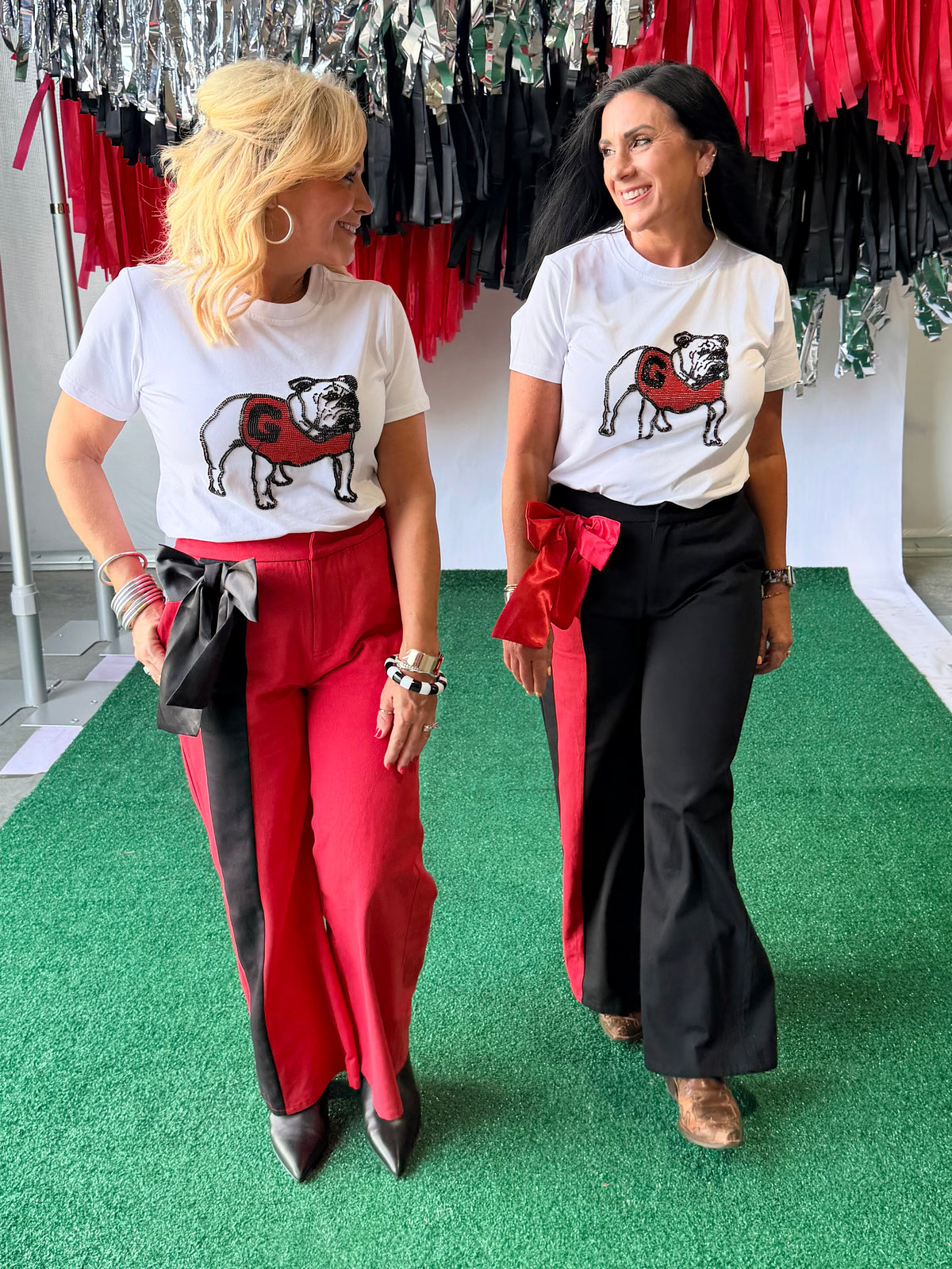 Red pants with black silk how