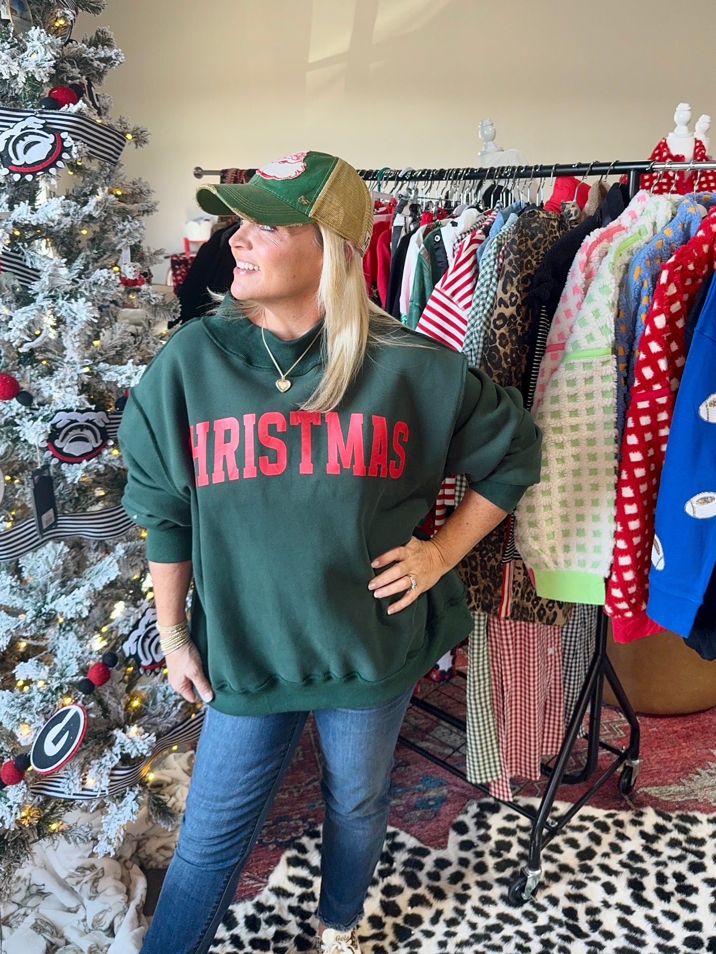 Mock neck green with Red Christmas reversible!