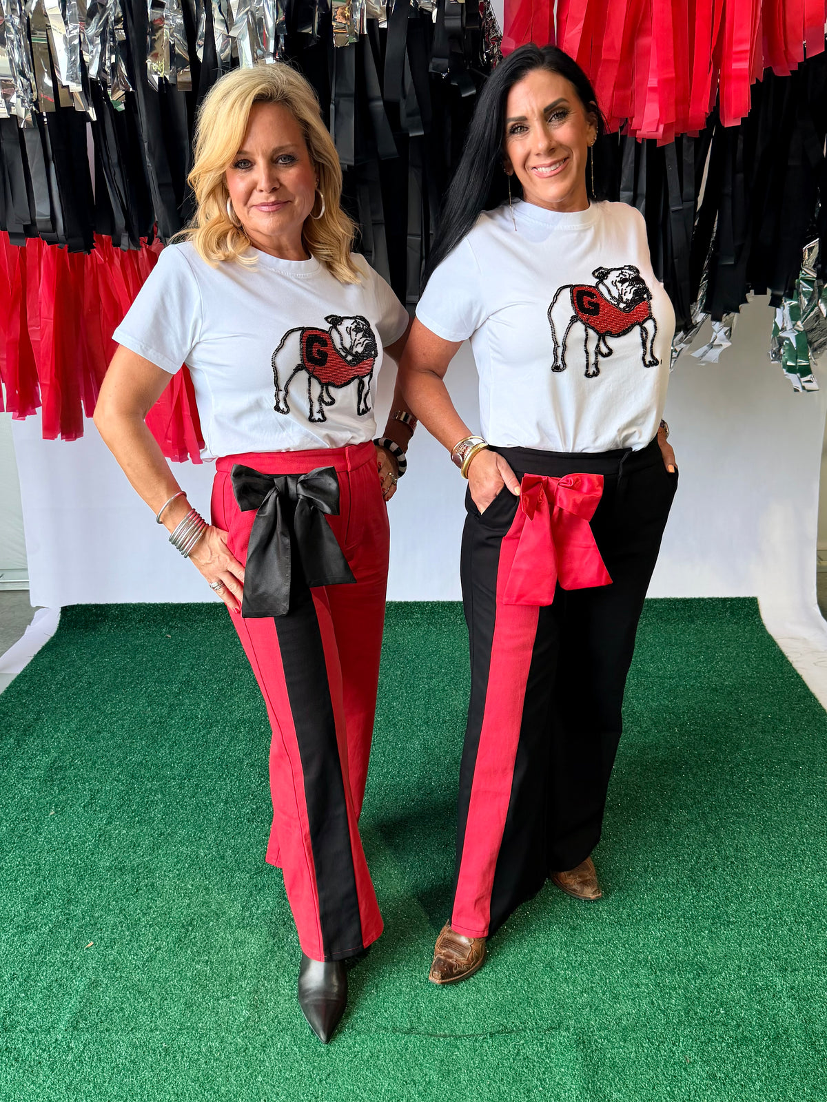 Red pants with black silk how