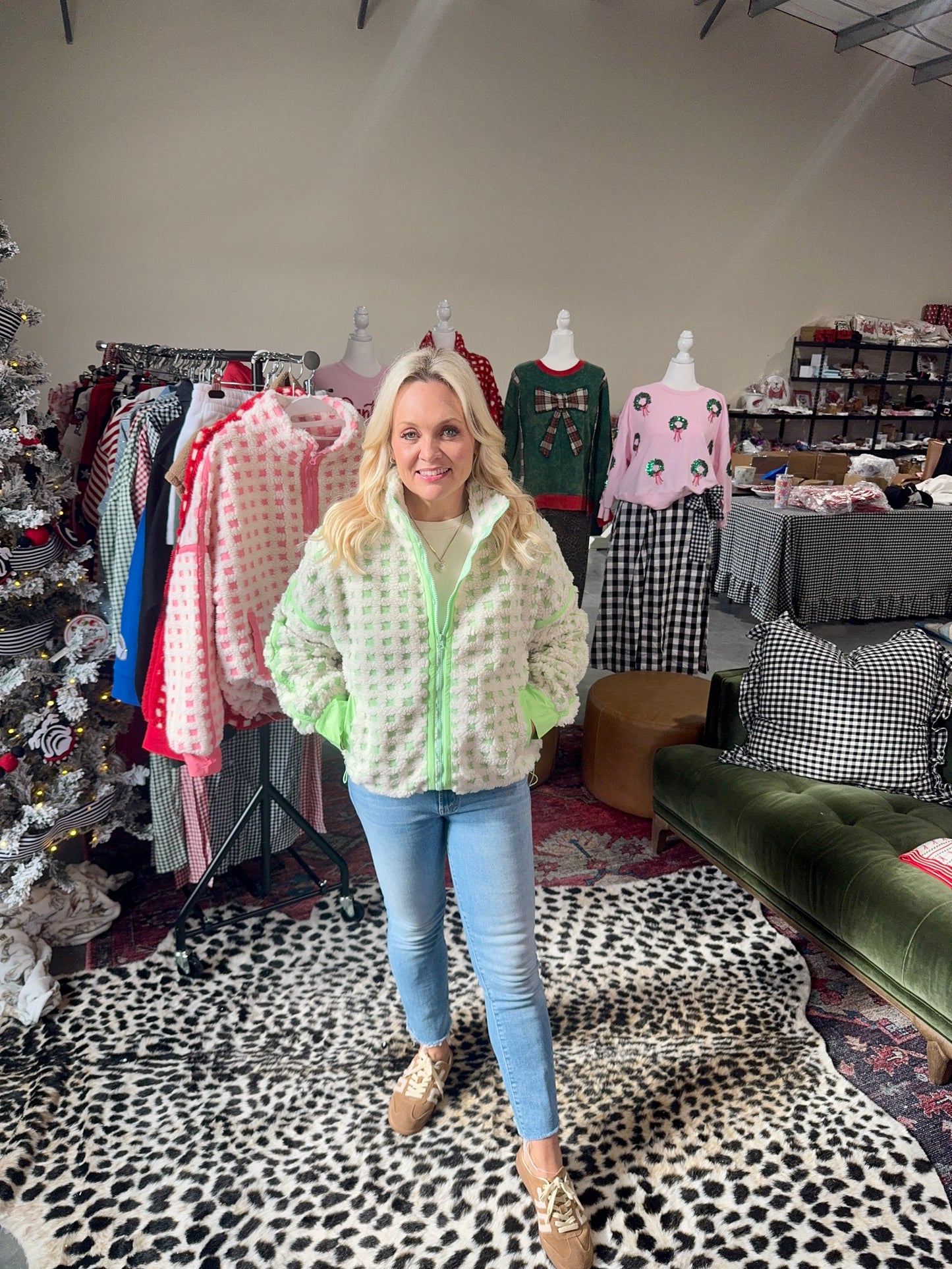 Green checkered Sherpa jacket