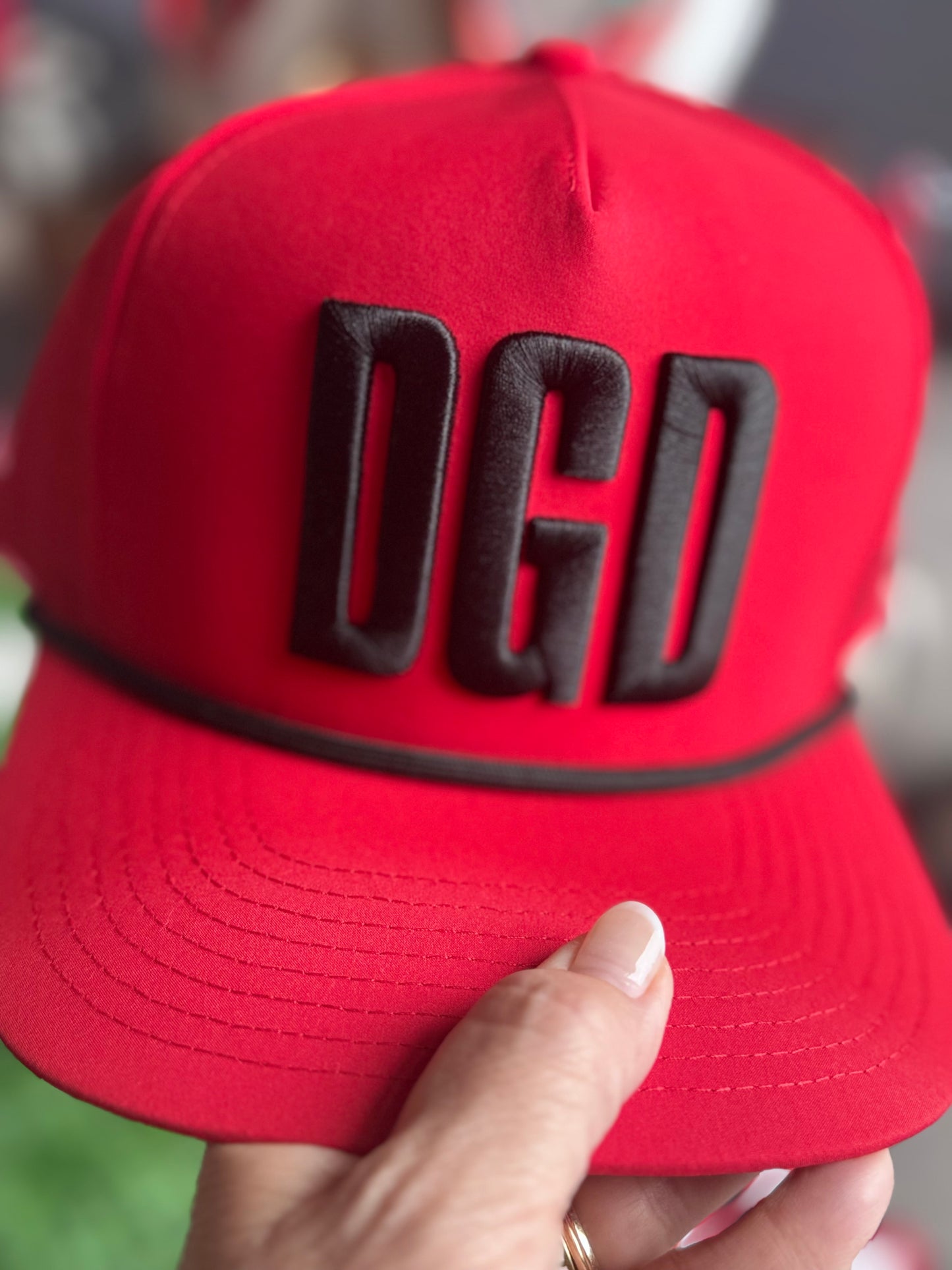DGD hat red with black embroidery rope style