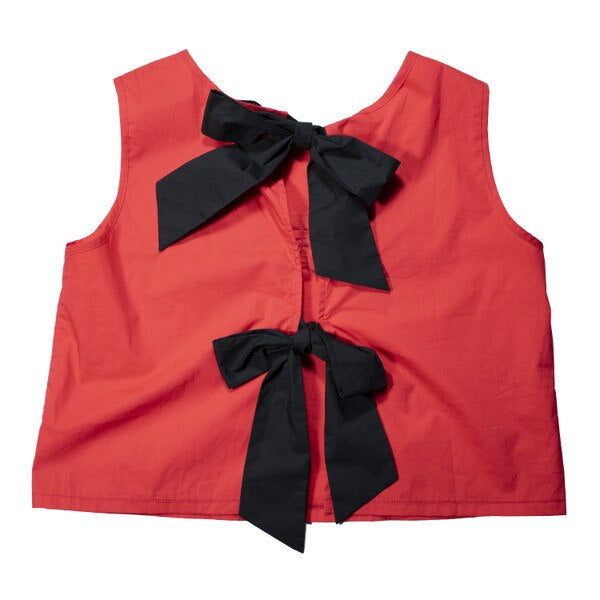 Rope script tie back cropped tank with bows