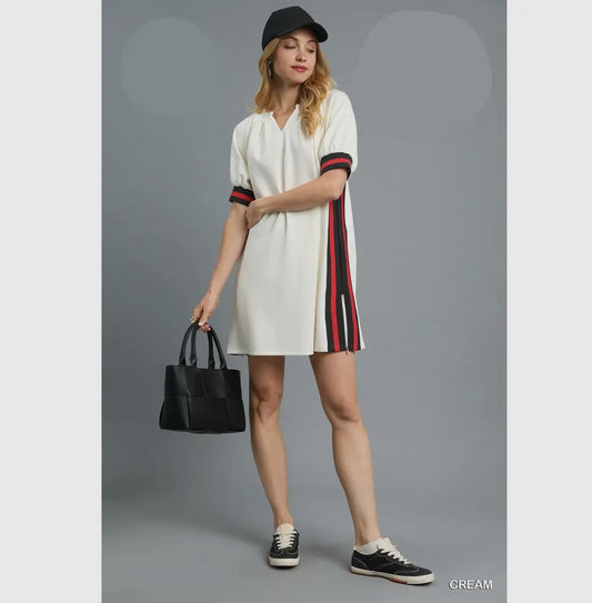 New cream knit dress with stripes