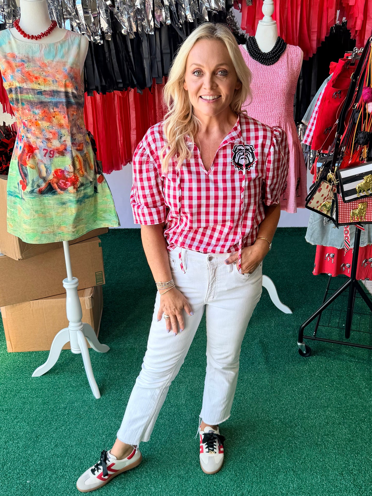 Gingham blouse with patch licensed