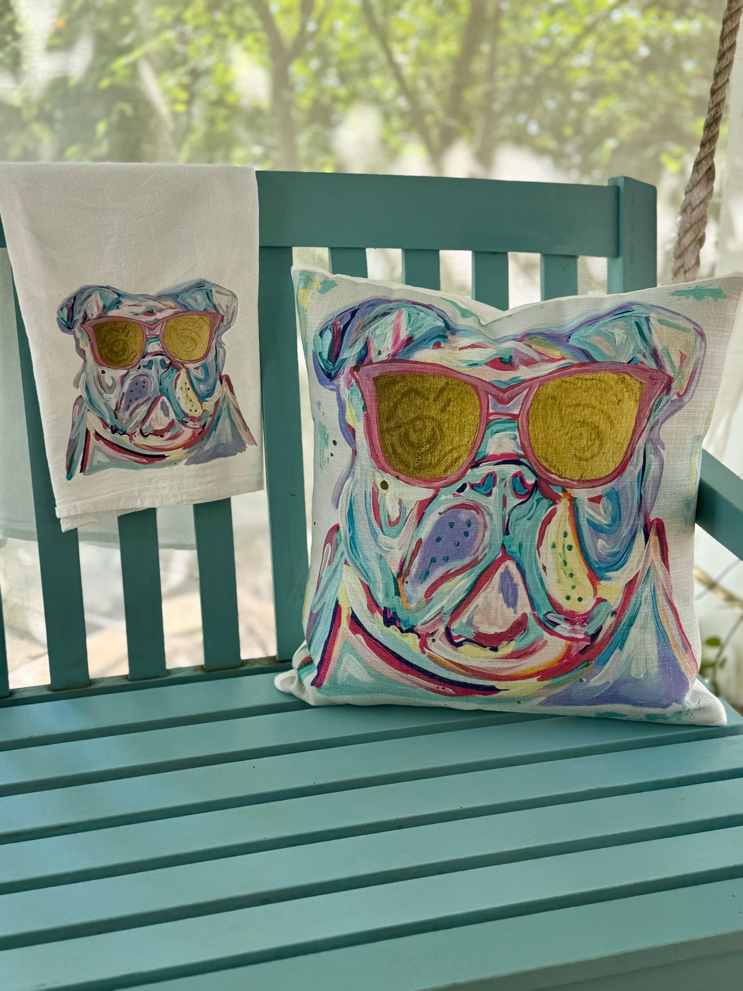 Tea towel watercolor dog