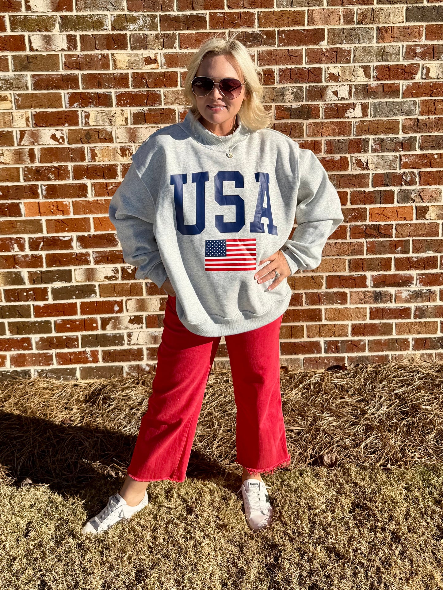 USA 🇺🇸 America reversible mock neck oversized gray