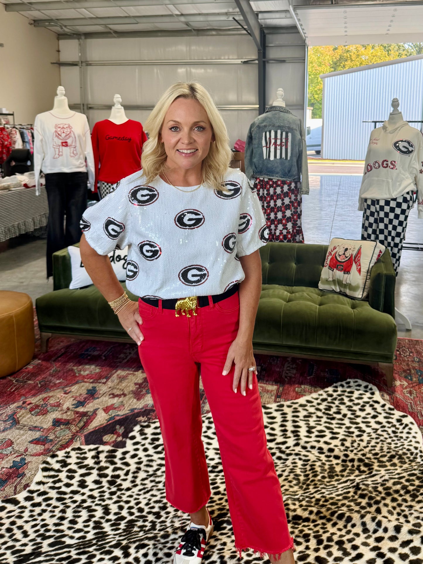 Cropped  full sequin UGA logo licensed top
