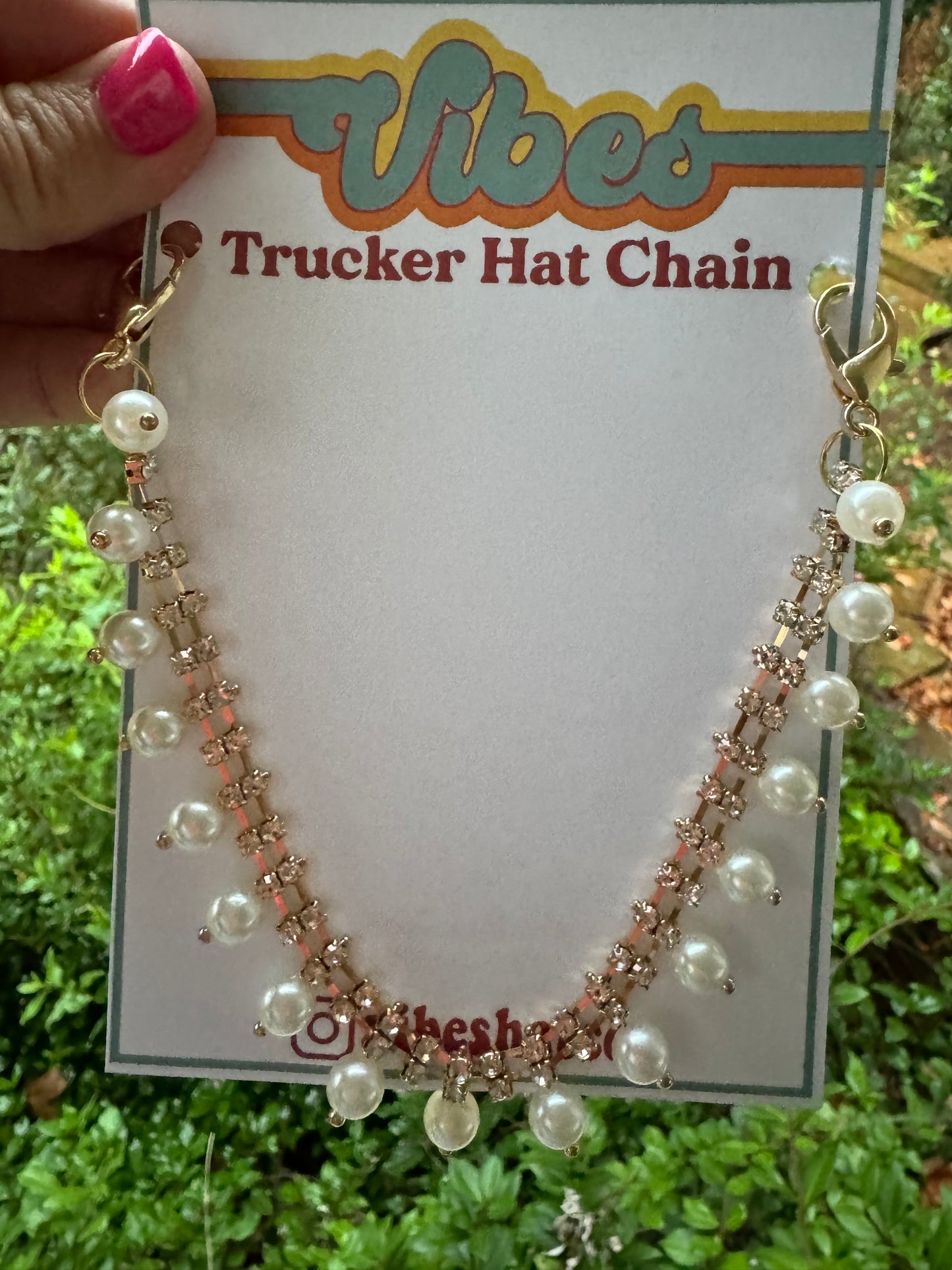 Trucker hat chain rhinestone and pearl