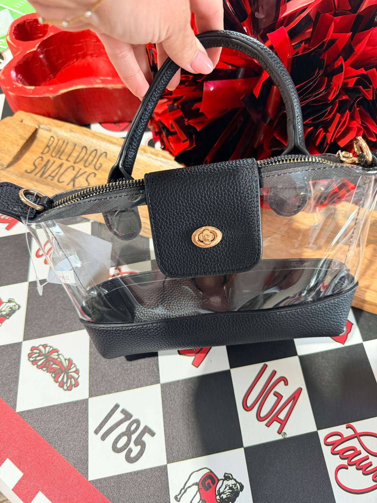 Clear purse with one handle black