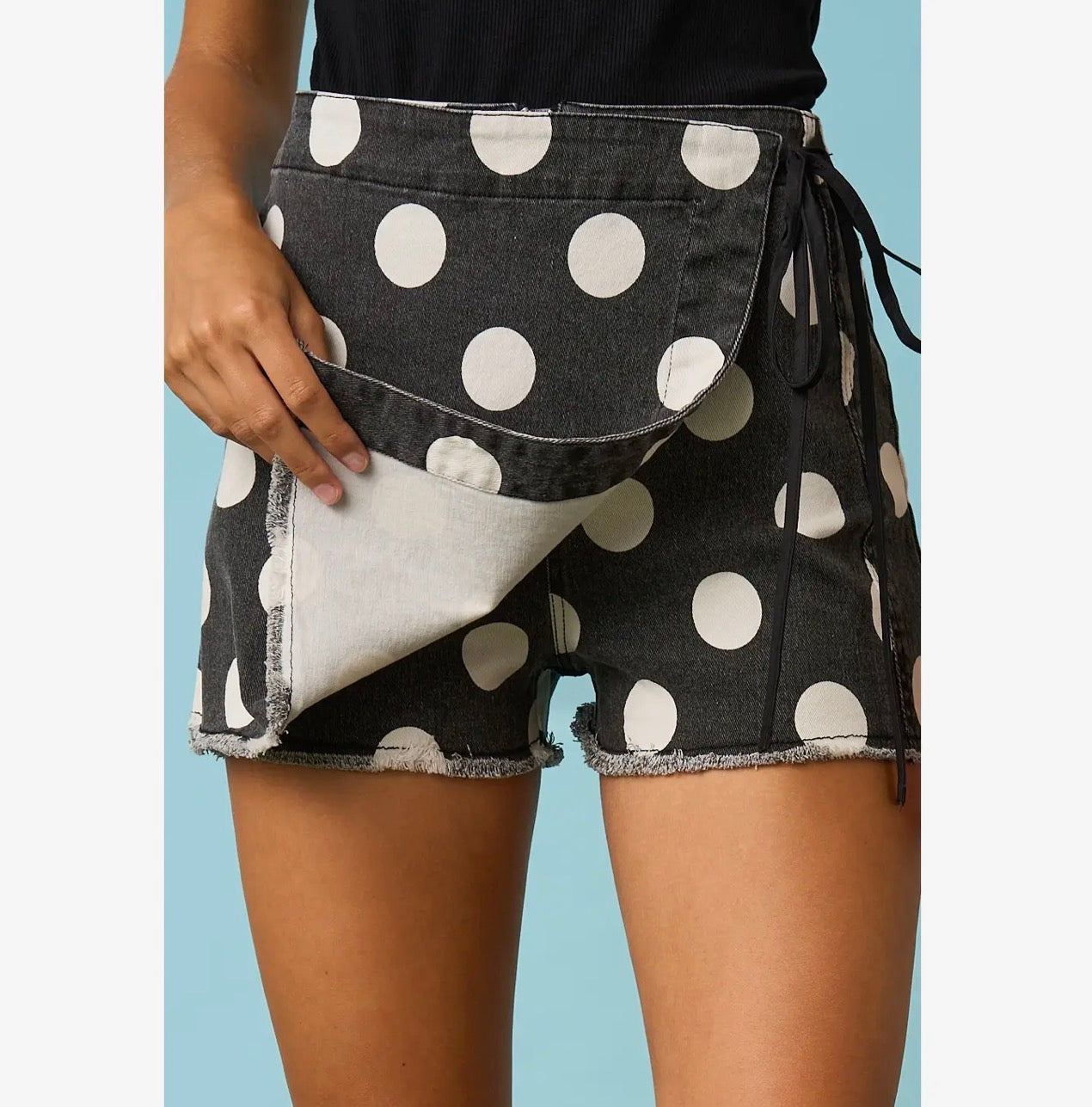 Game day Polka dot overlay wrap front skort black