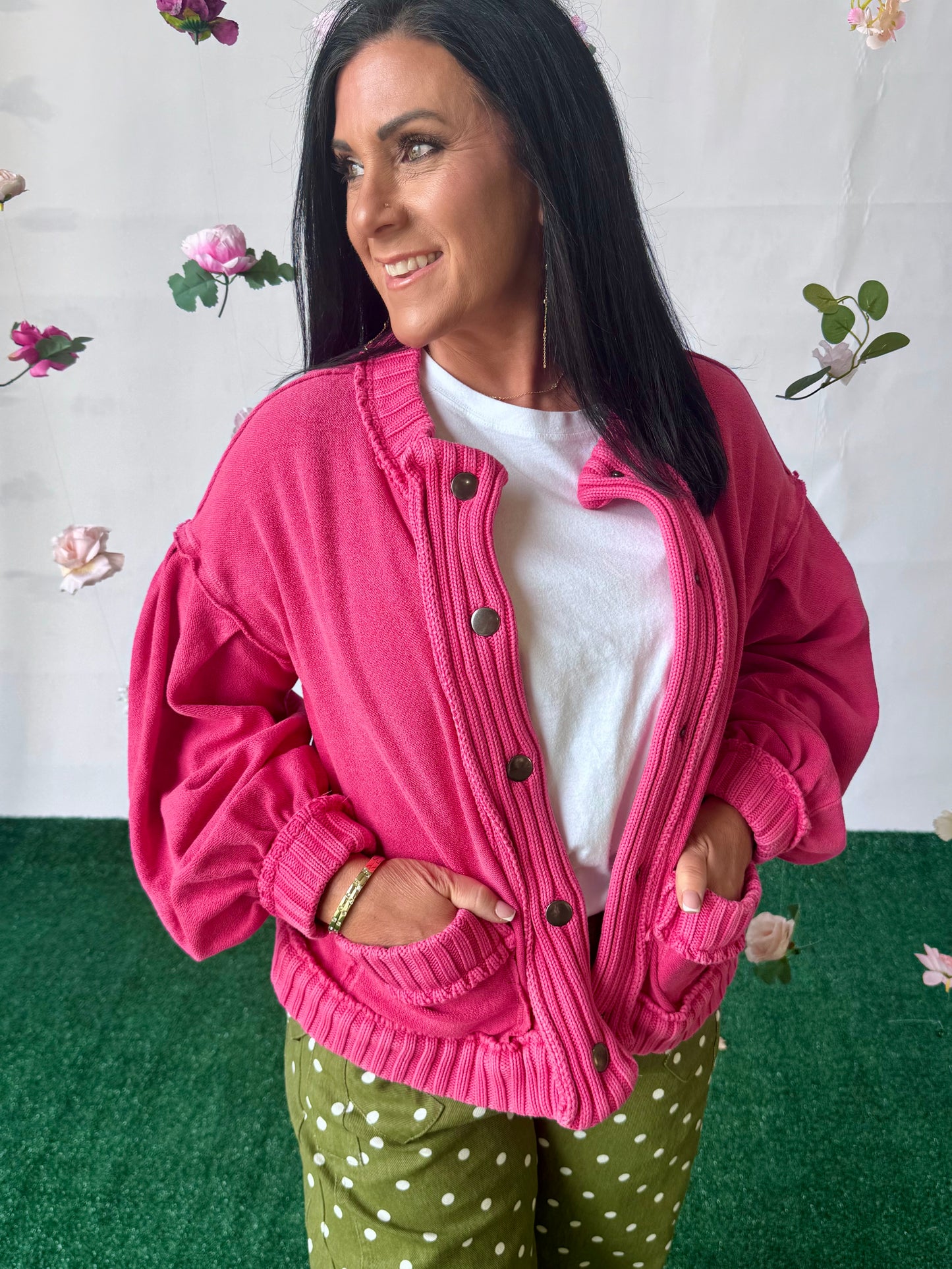 Fushia pink cardigan sweater. free P dupe