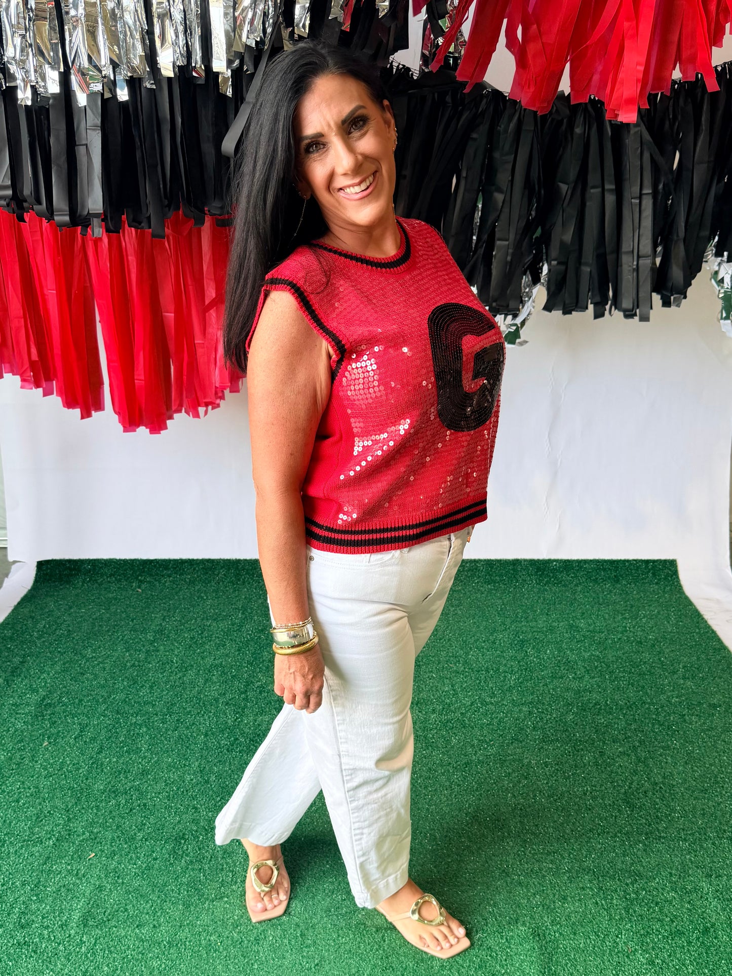 Game day sequin sleeveless top