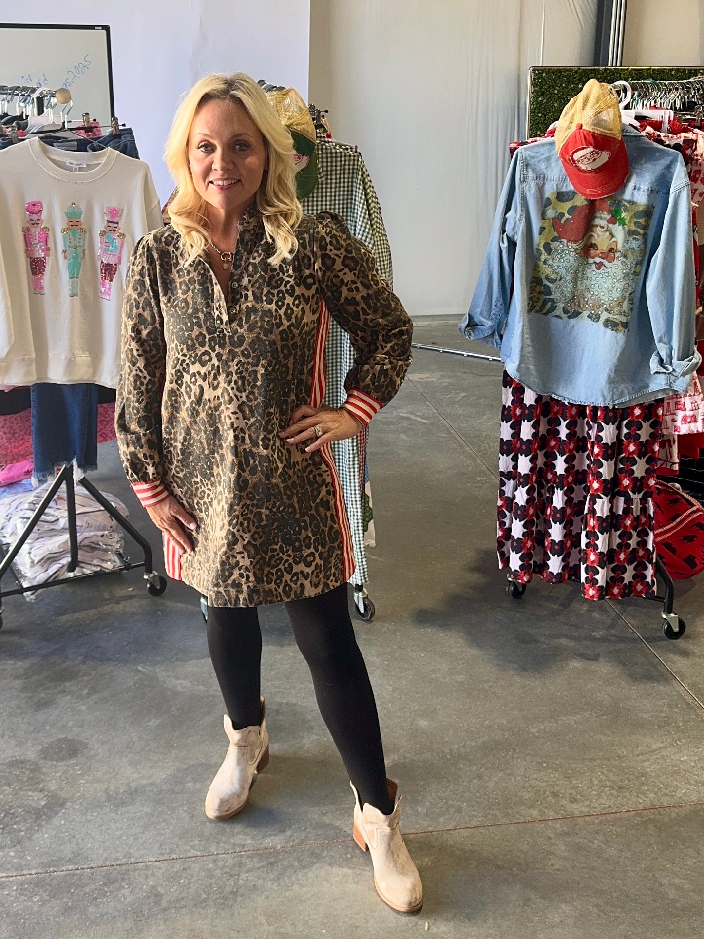 Leopard dress with stipe detail