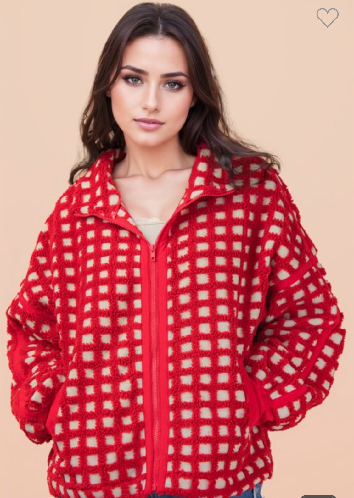 Fleece red checkered jacket Sherpa