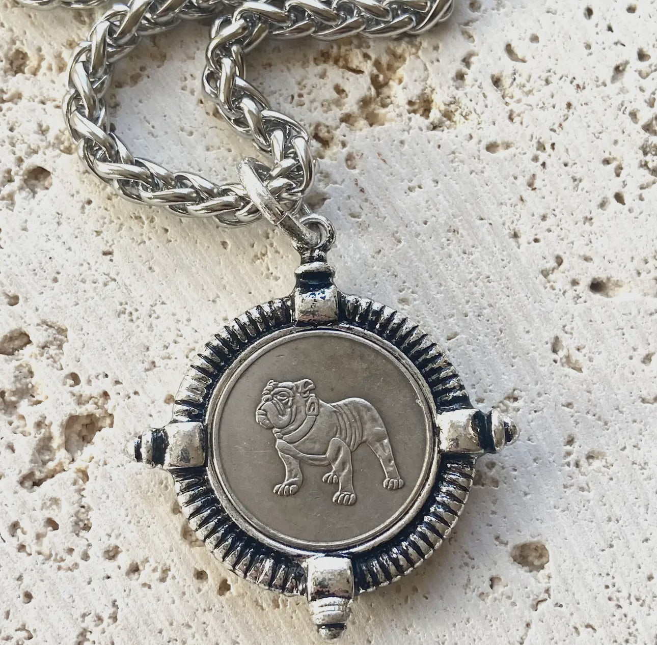 Dog coin necklace chain silver