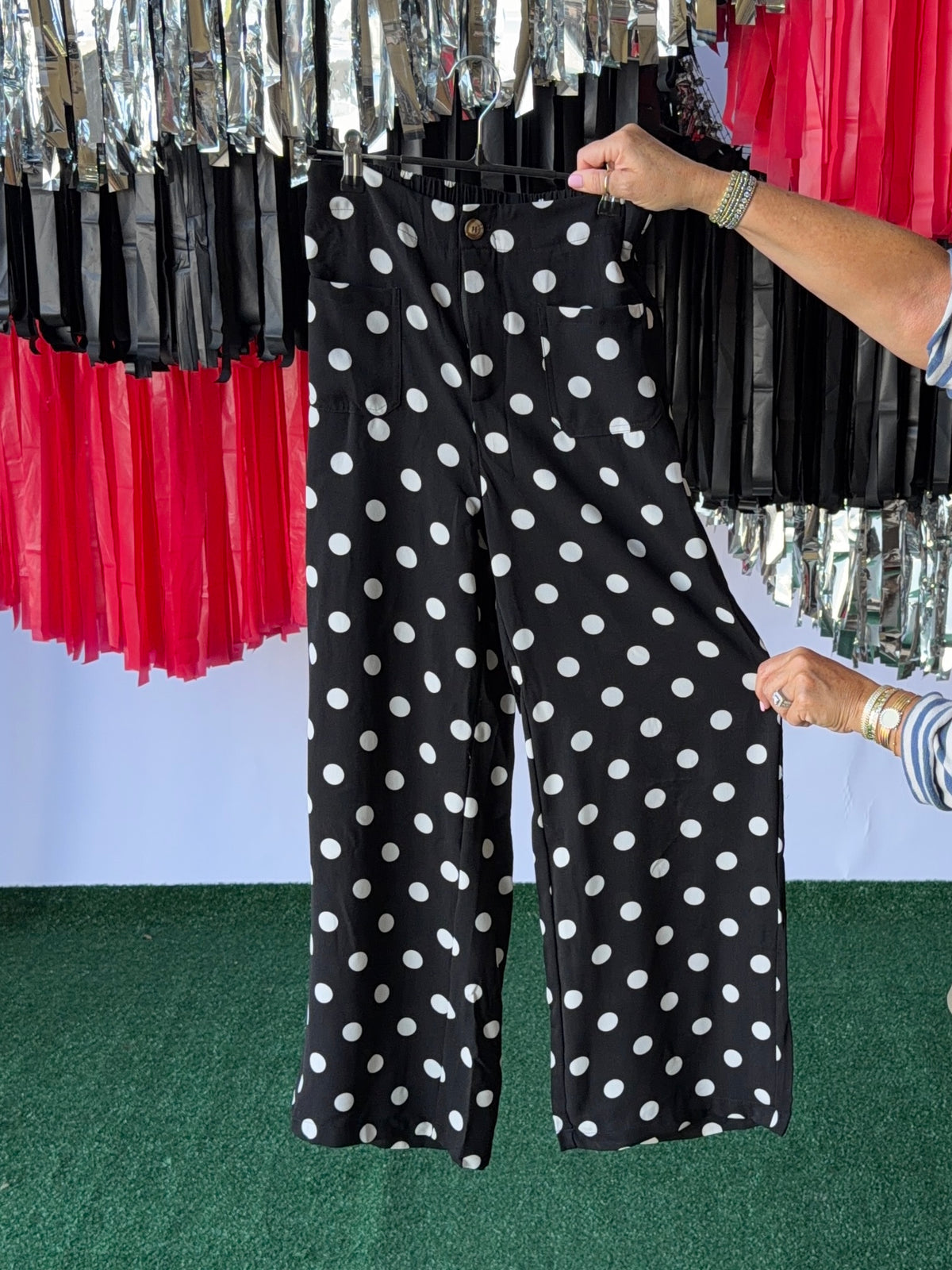 Polka dot loose light weight pants black and white