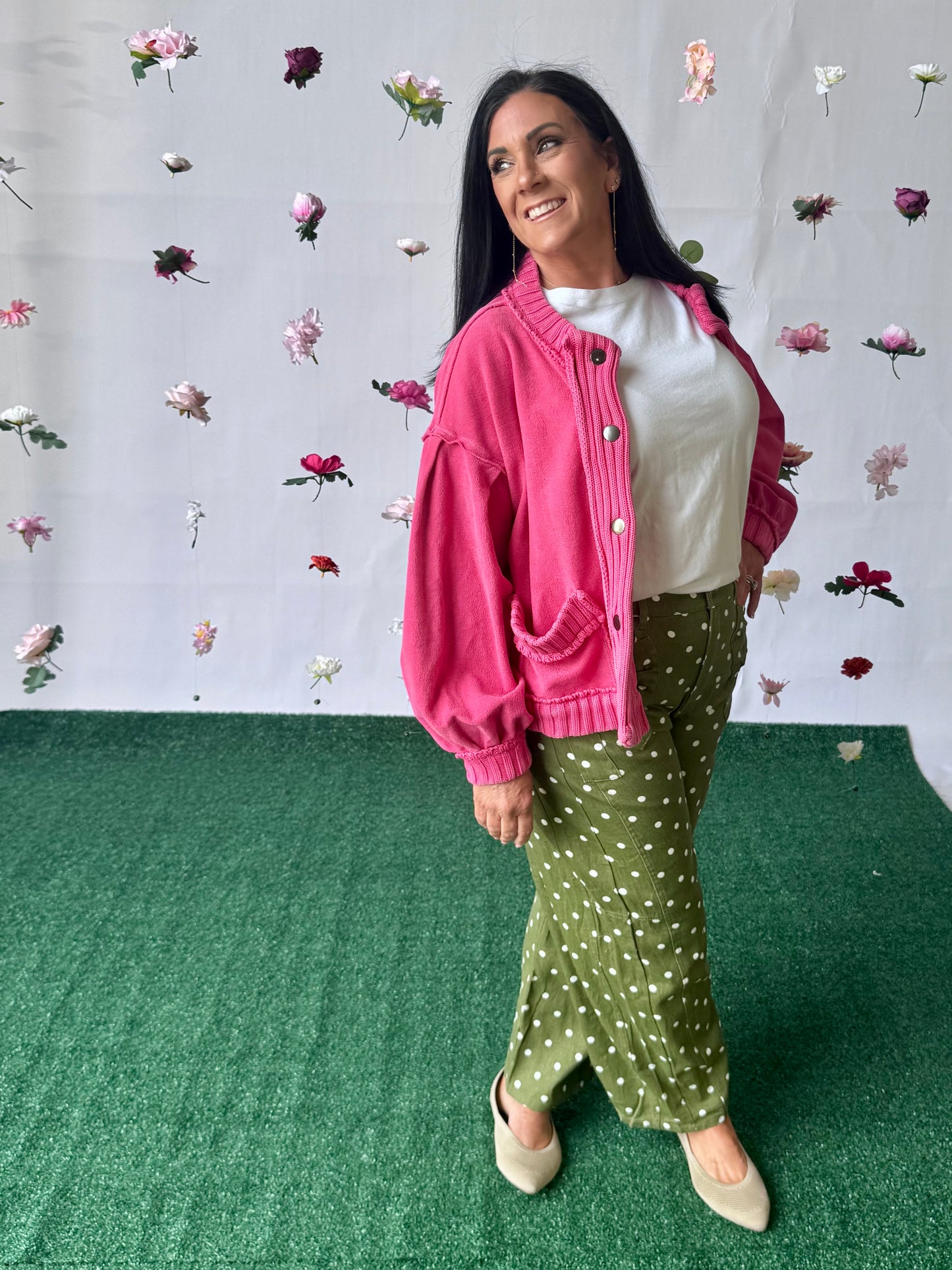 Fushia pink cardigan sweater. free P dupe