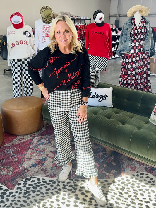 Black and white gingham straight  pants