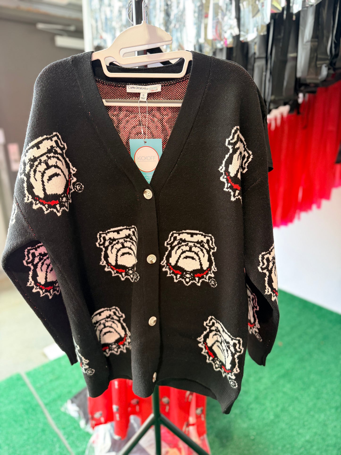 Varsity logo licensed bulldog oversized cardigan