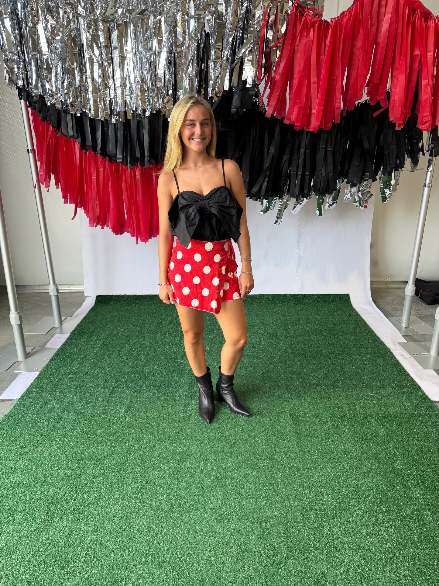 Game day Polka dot overlay wrap front skort red