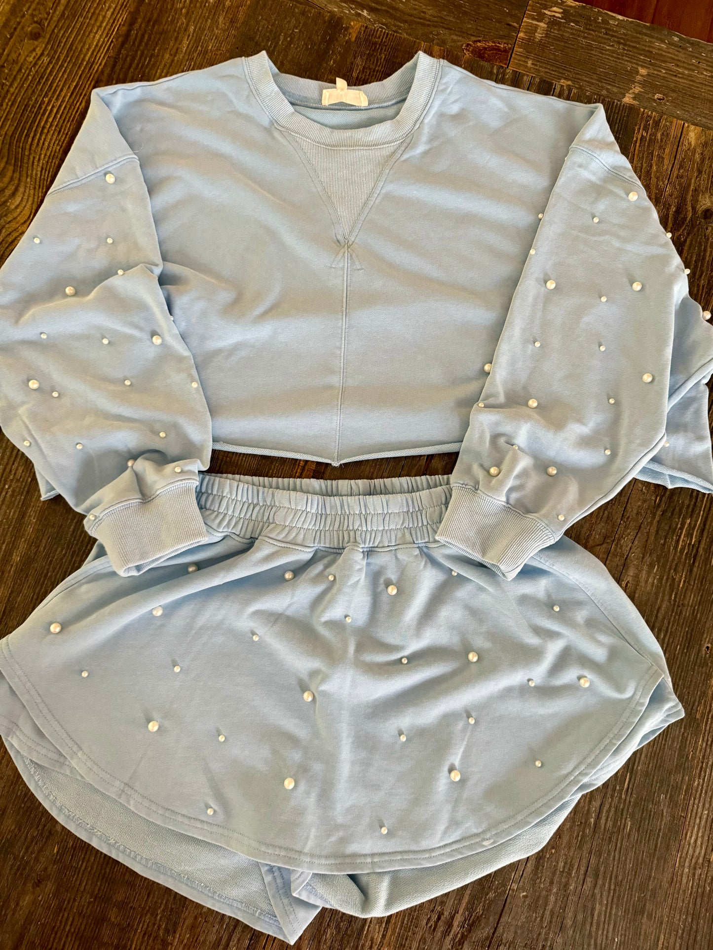 Pearl Cotton sweatshirt crop top blue warehouse sale