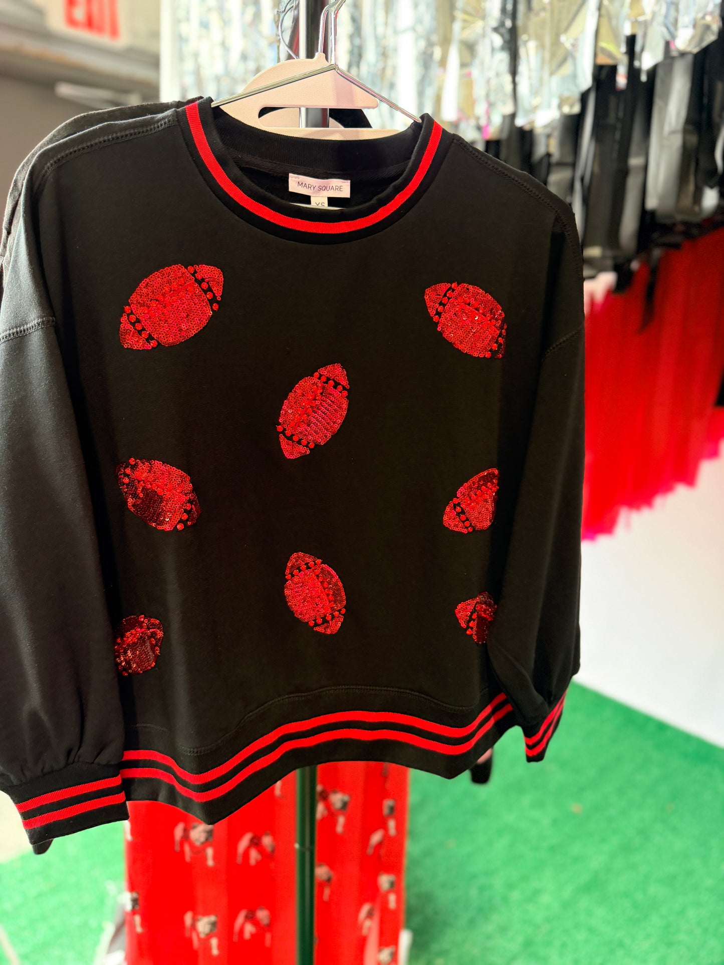 Black and red football sequin boutique luxury sweatshirt