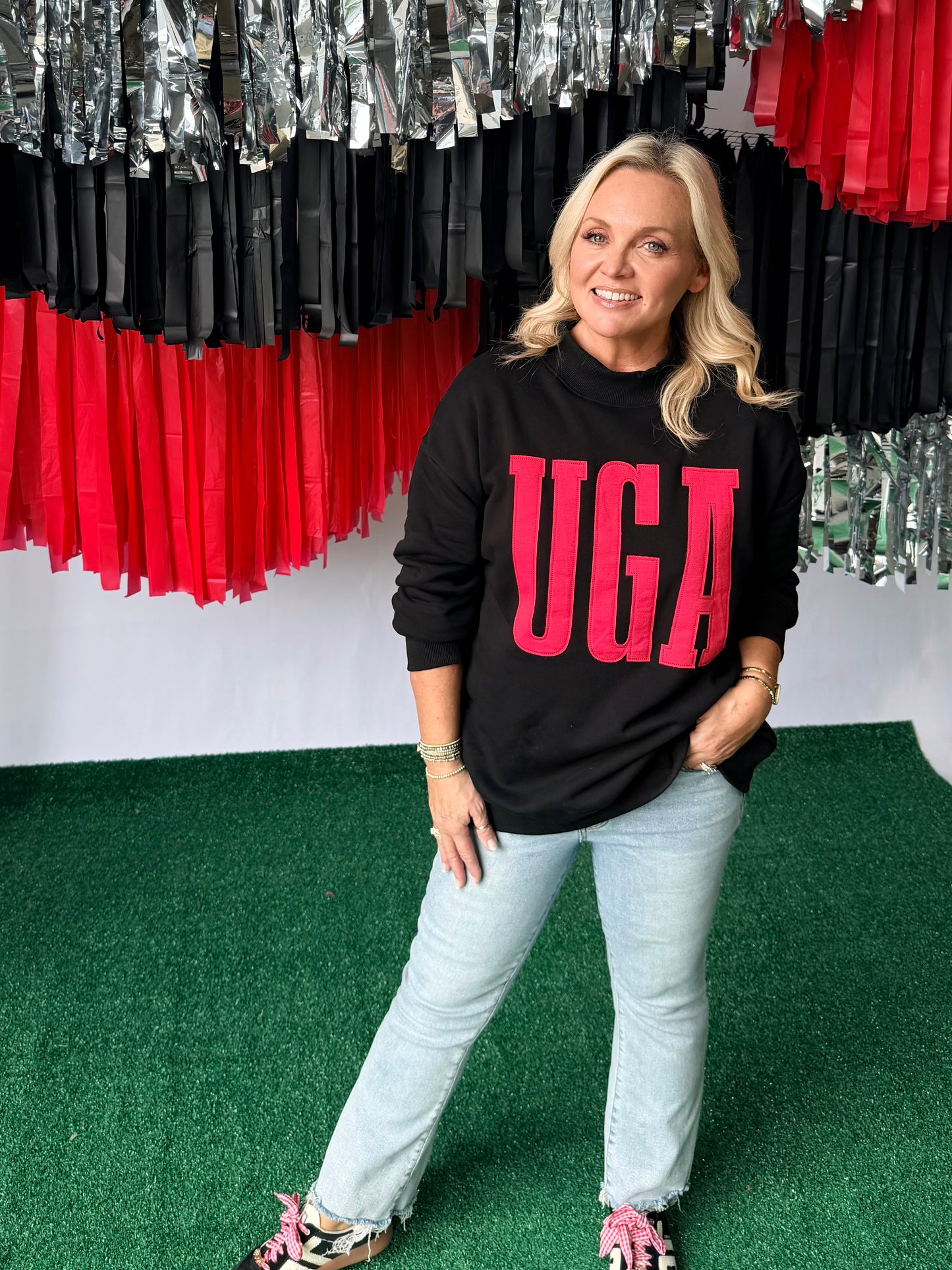 Mock neck with UGA appliqué licensed