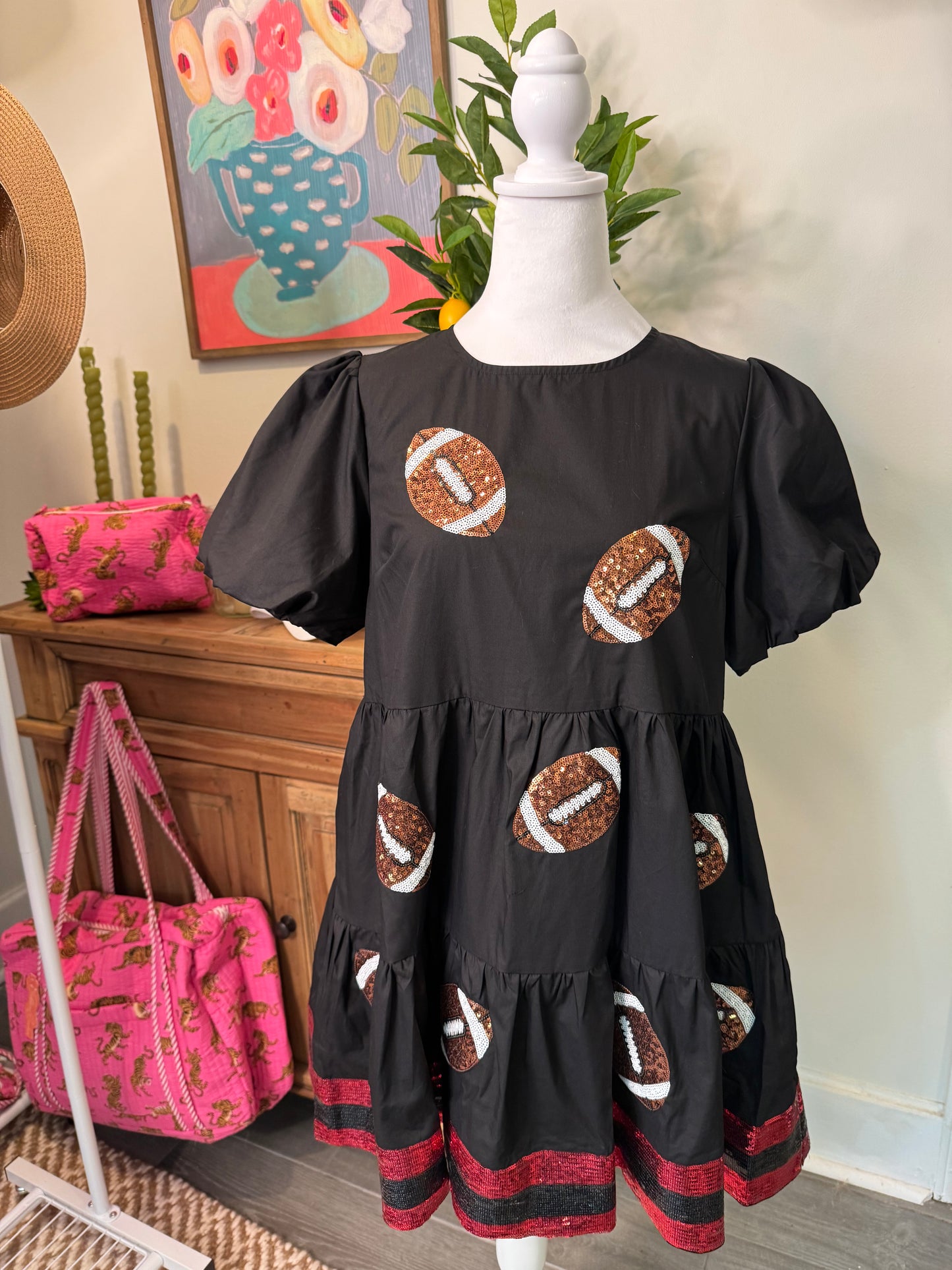 Black dress sequin football