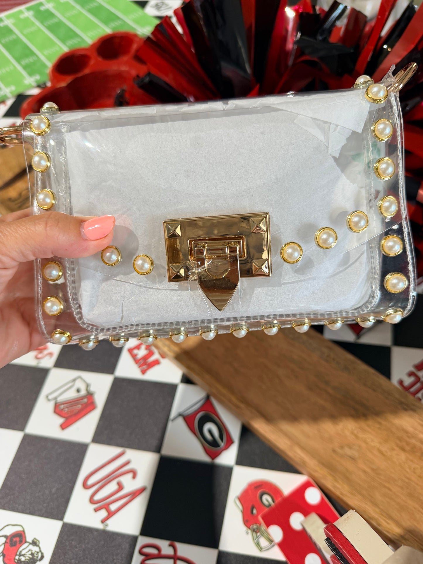 The Jackie clear purse with pearls