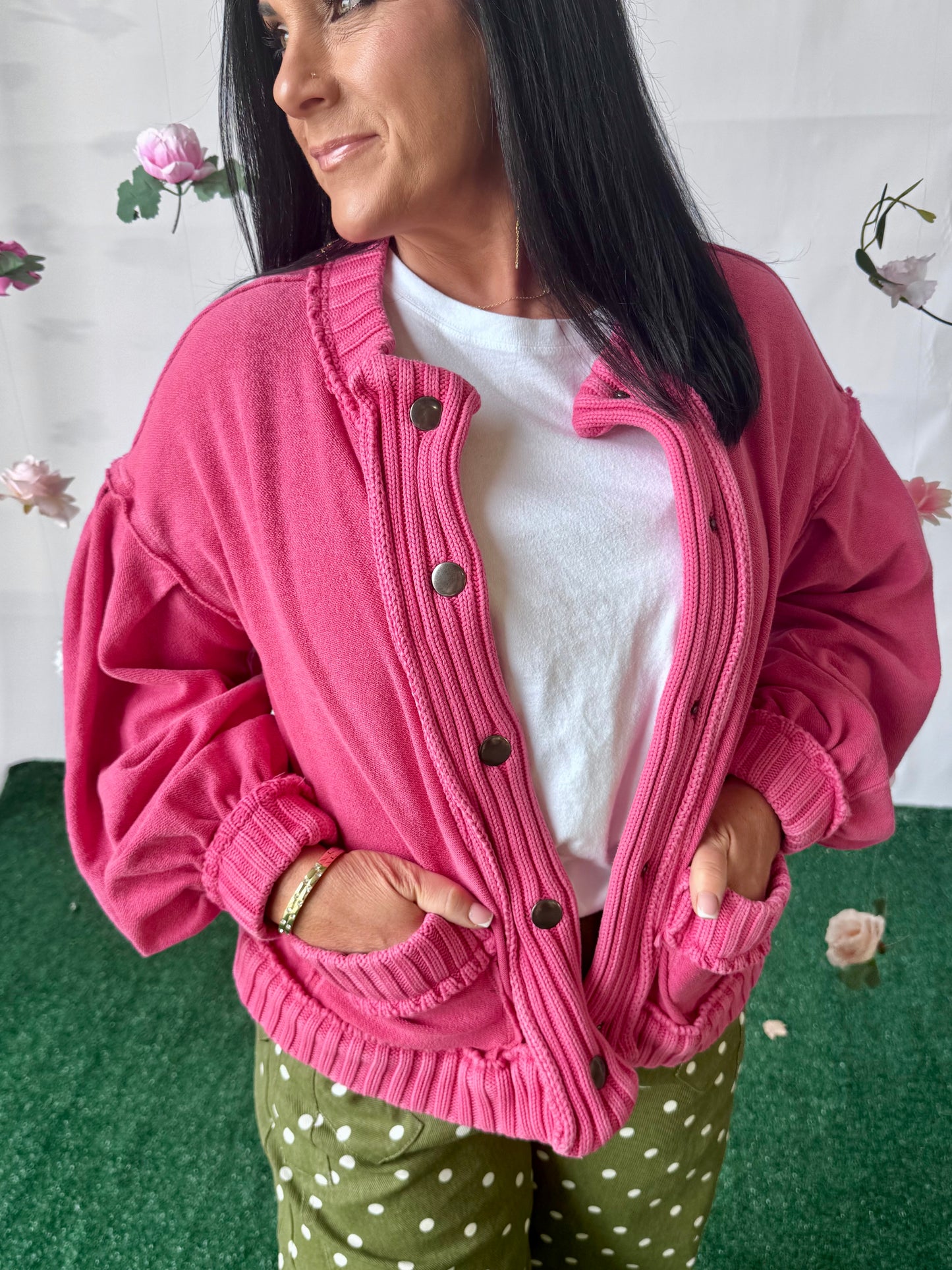 Fushia pink cardigan sweater. free P dupe