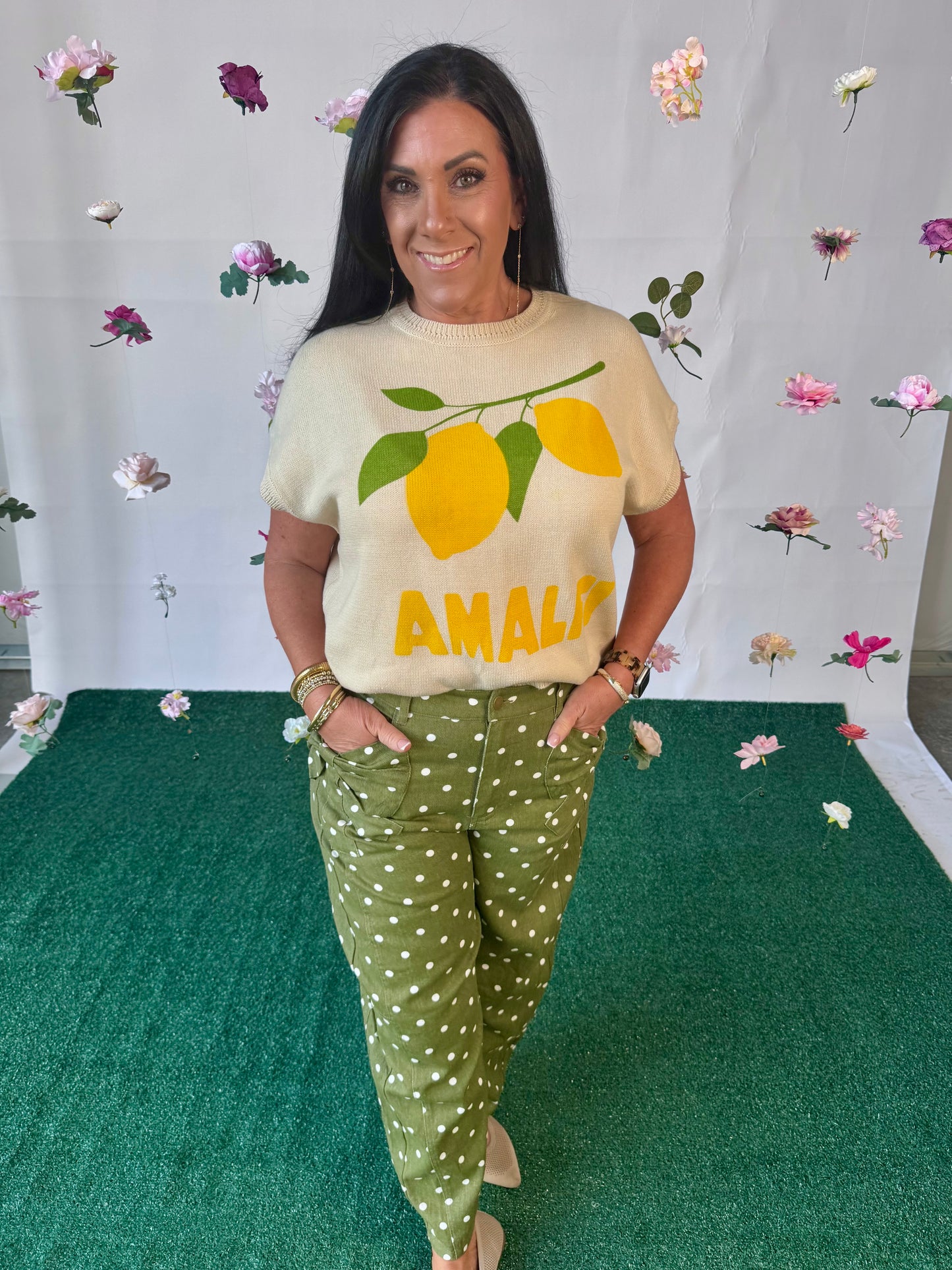 Knit lemon Amalfi short sleeve knit top