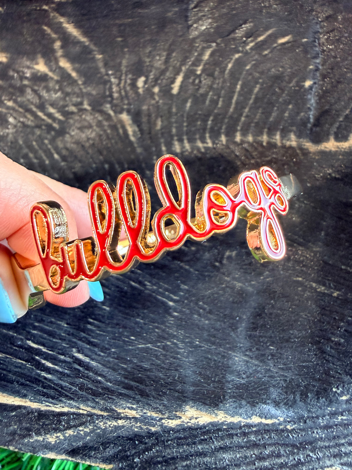 Bulldog cursive enamel hinge bangle